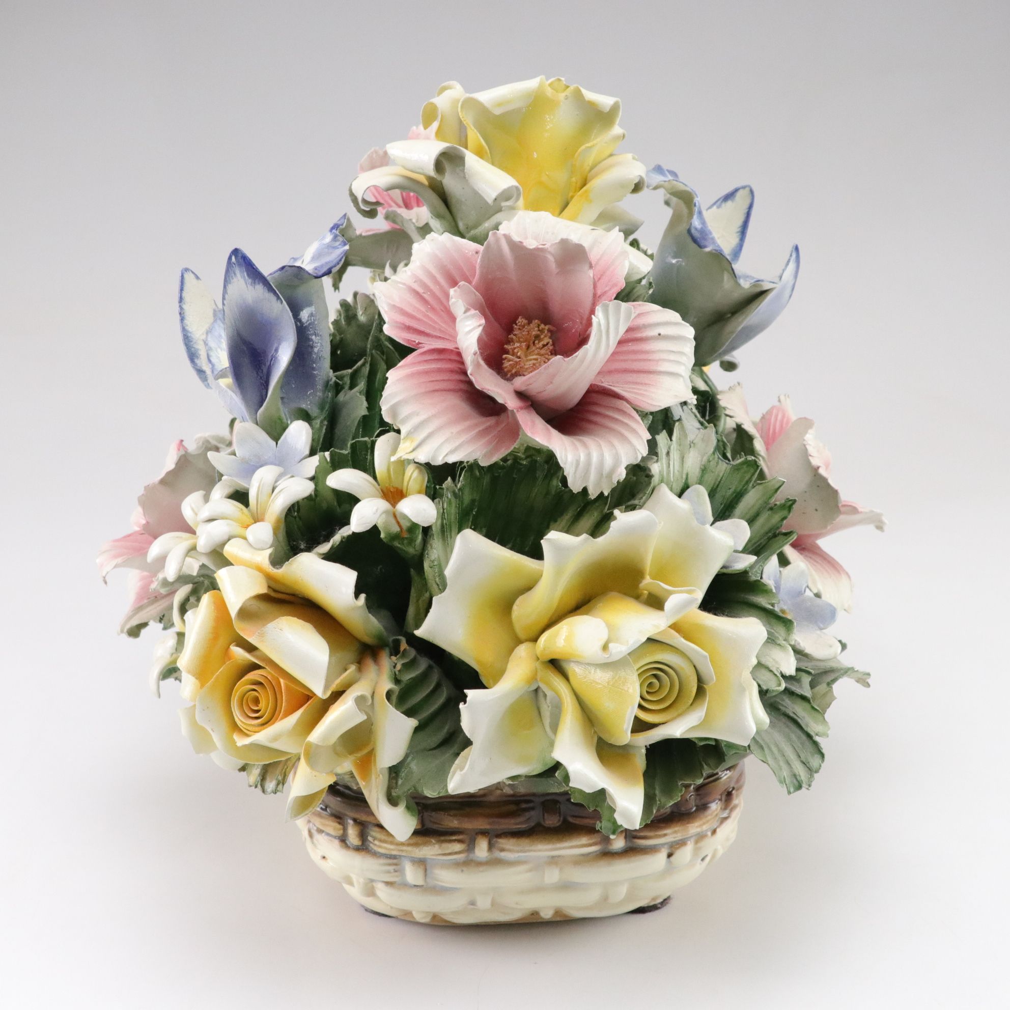 Capodimonte Porcelain Flower Arrangement & Basket