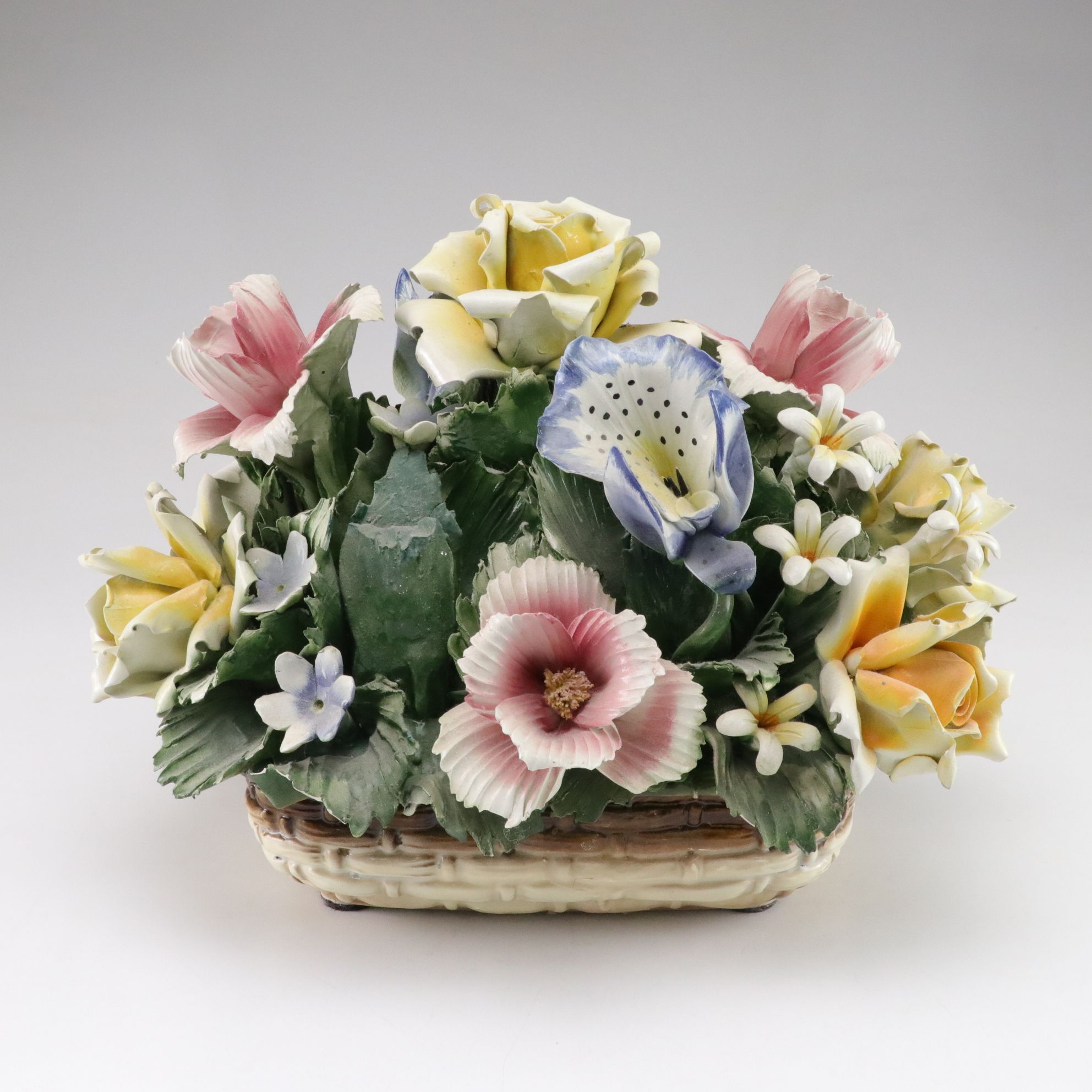 Capodimonte Porcelain Flower Arrangement & Basket