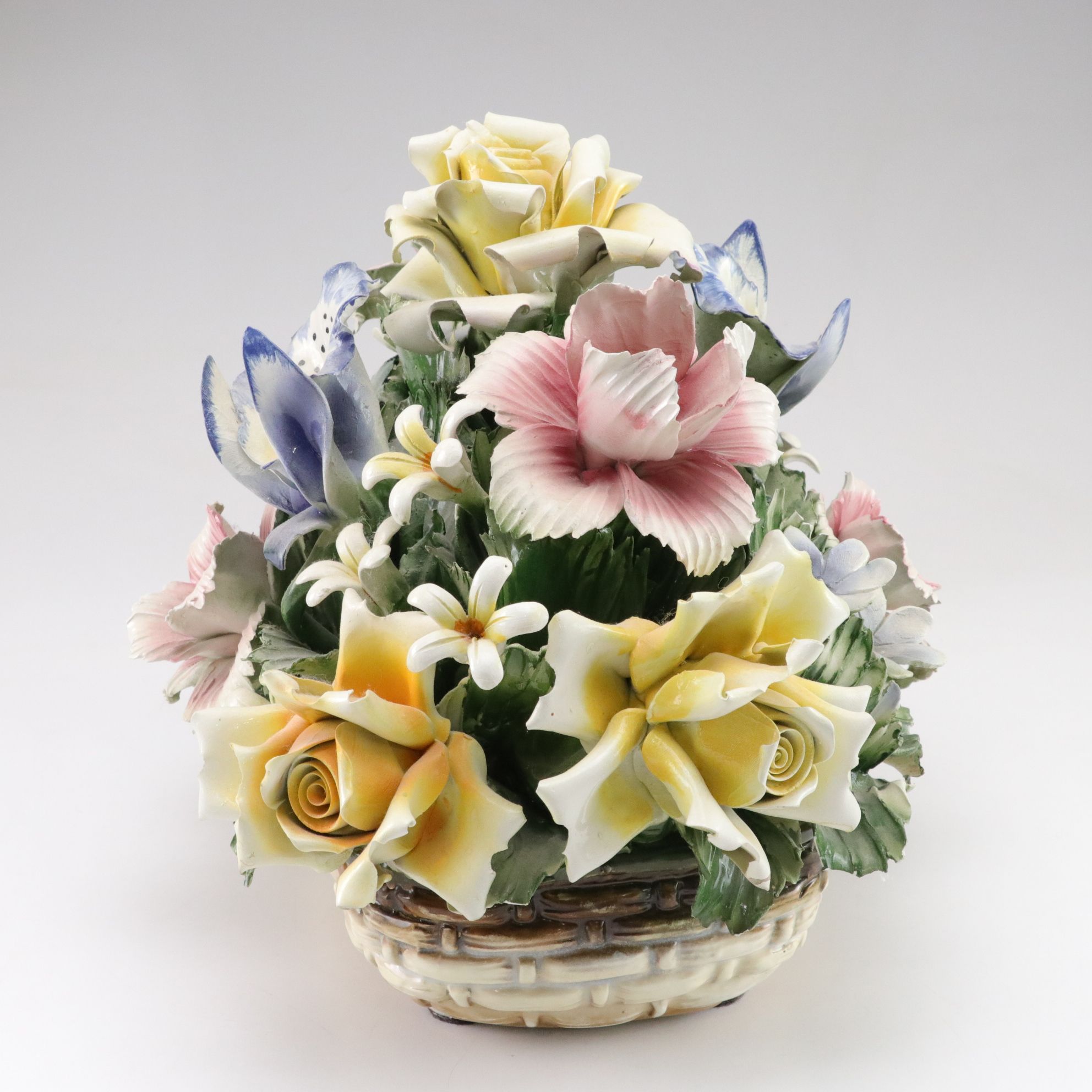 Capodimonte Porcelain Flower Arrangement & Basket
