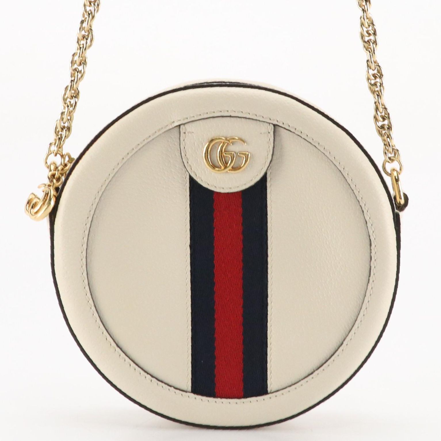 Gucci Ophidia Round Crossbody Bag in Web Striped White Leather