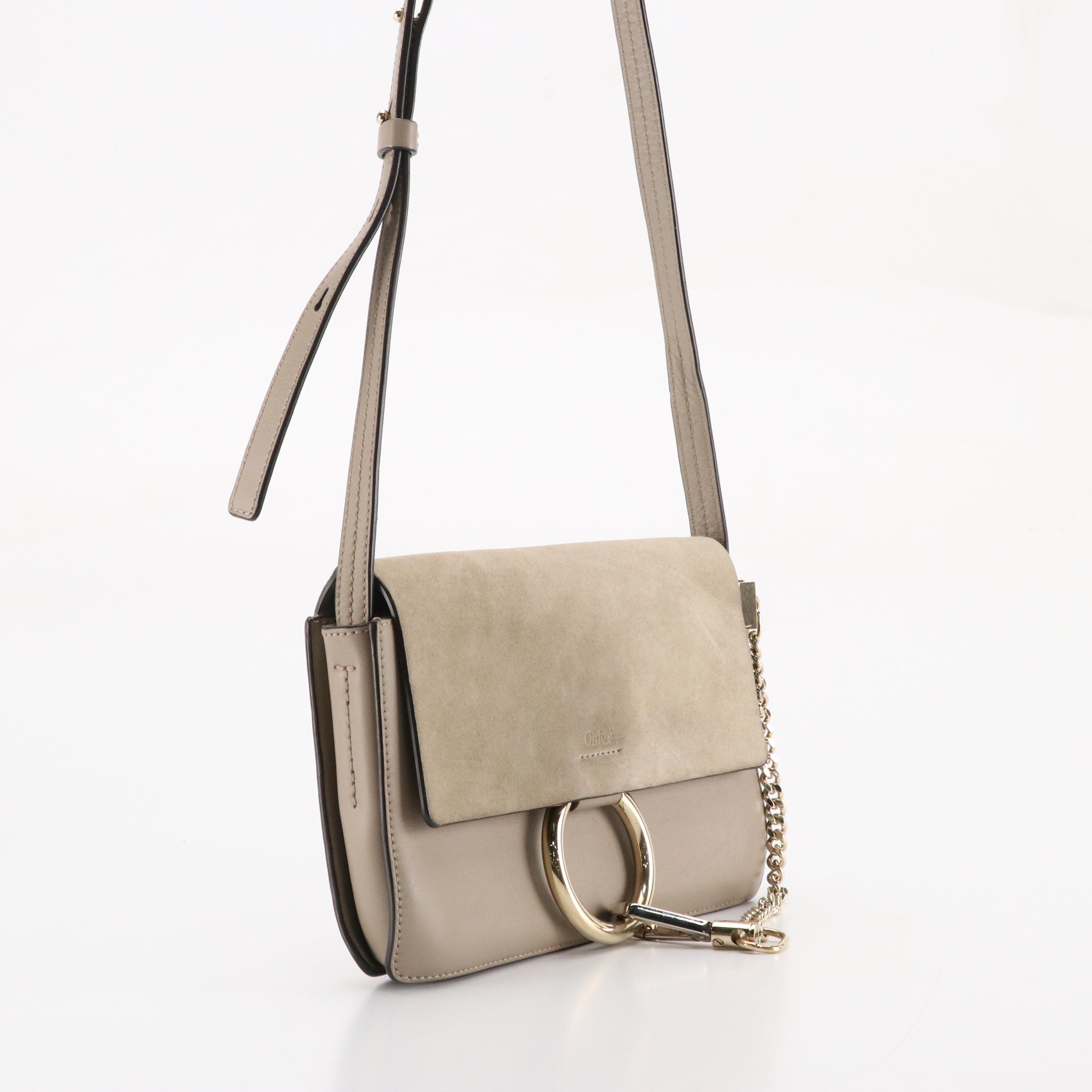 Chloé Faye Crossbody Bag in Grey Taupe Leather and Suede