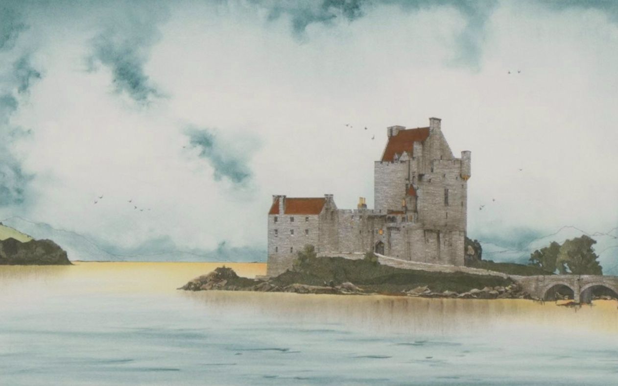 Lonnie C. Blackley Jr. Hand-Painted Lithograph of Irish Castle Landscape, 1992