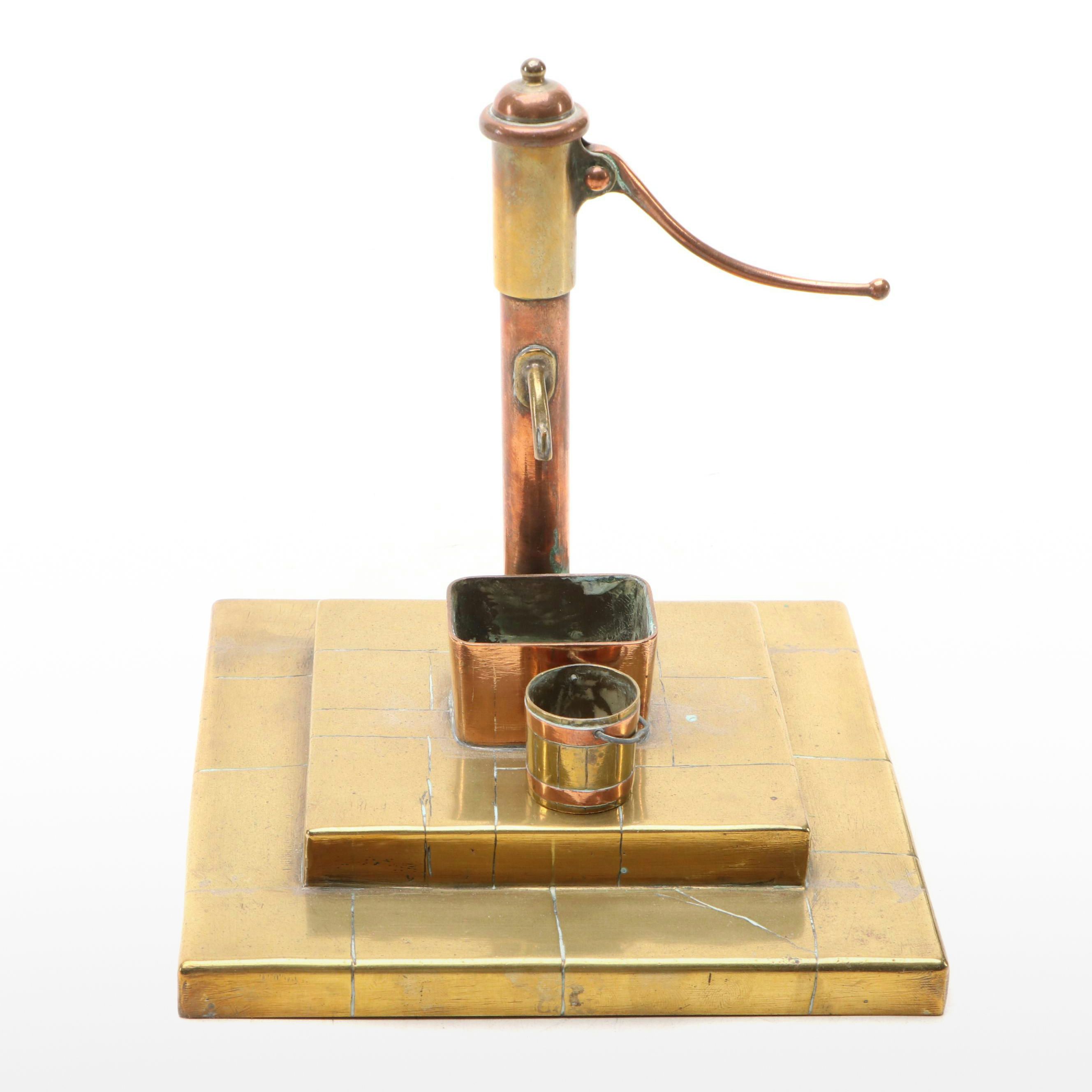 Working Copper and Brass Sculpture of Water Pump