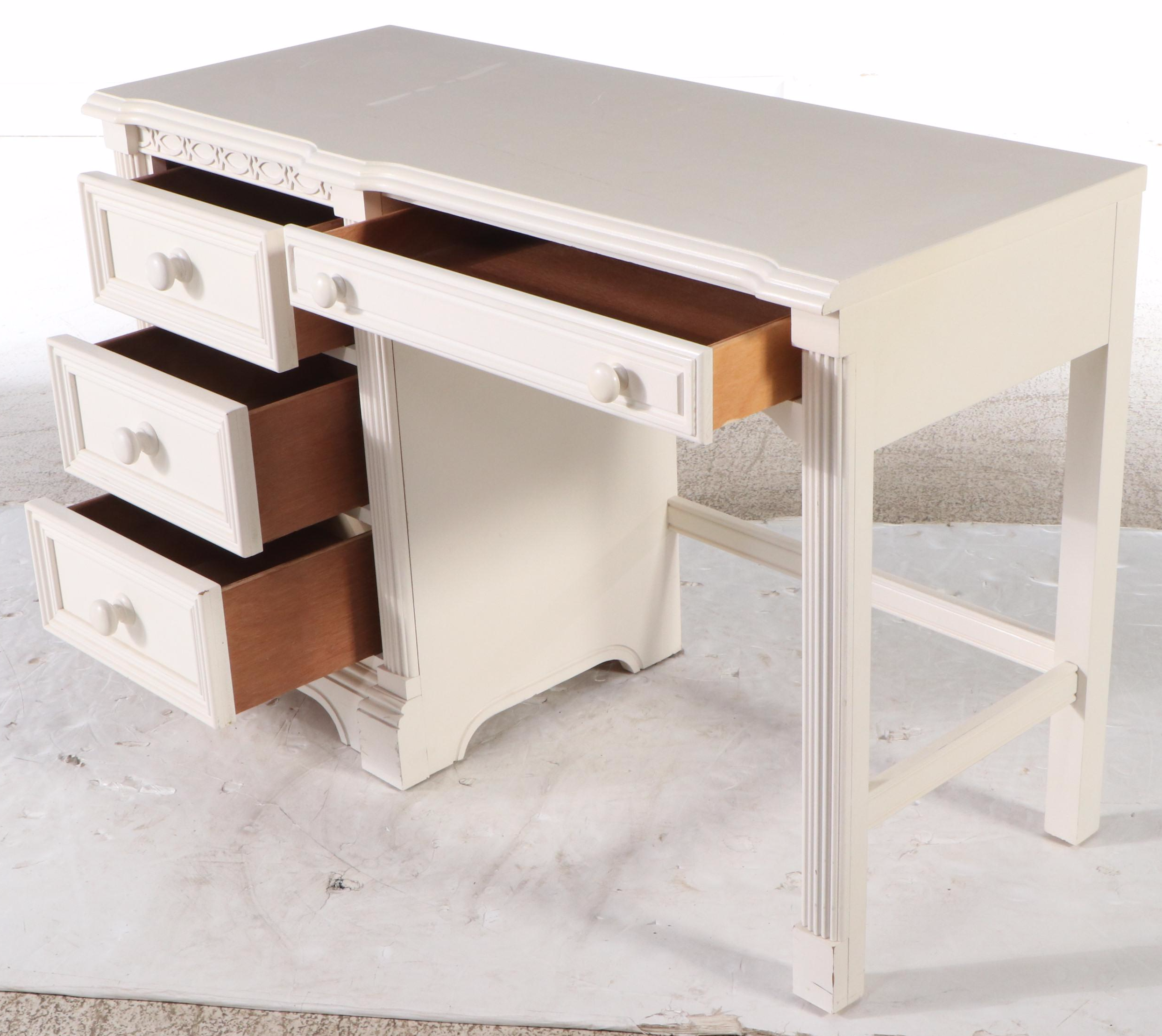 Lexington White-Painted Wood Vanity with Stool and Wall Mirror