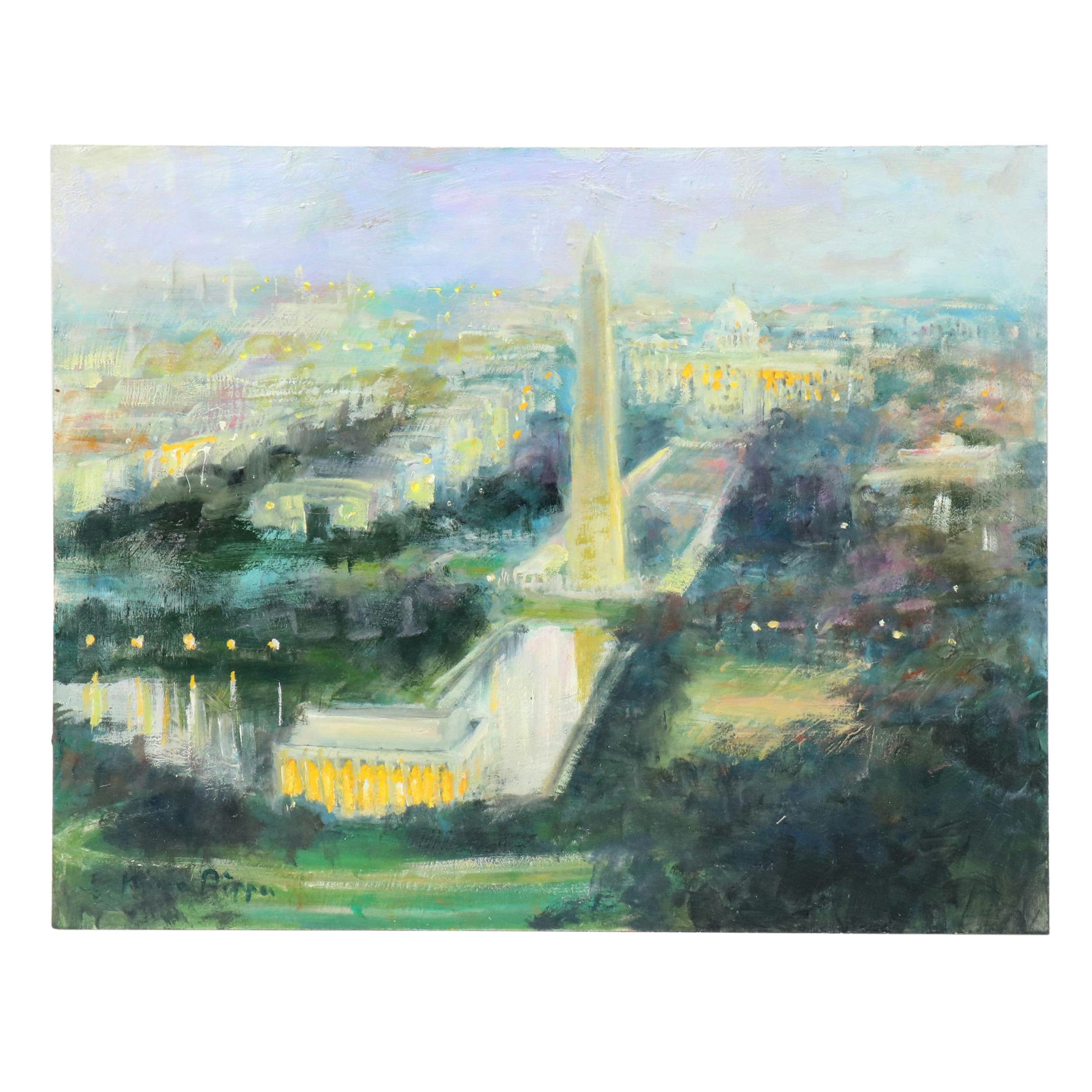 Nino Pippa Cityscape Oil Painting "Washington, DC - Capitol Hill," 2019