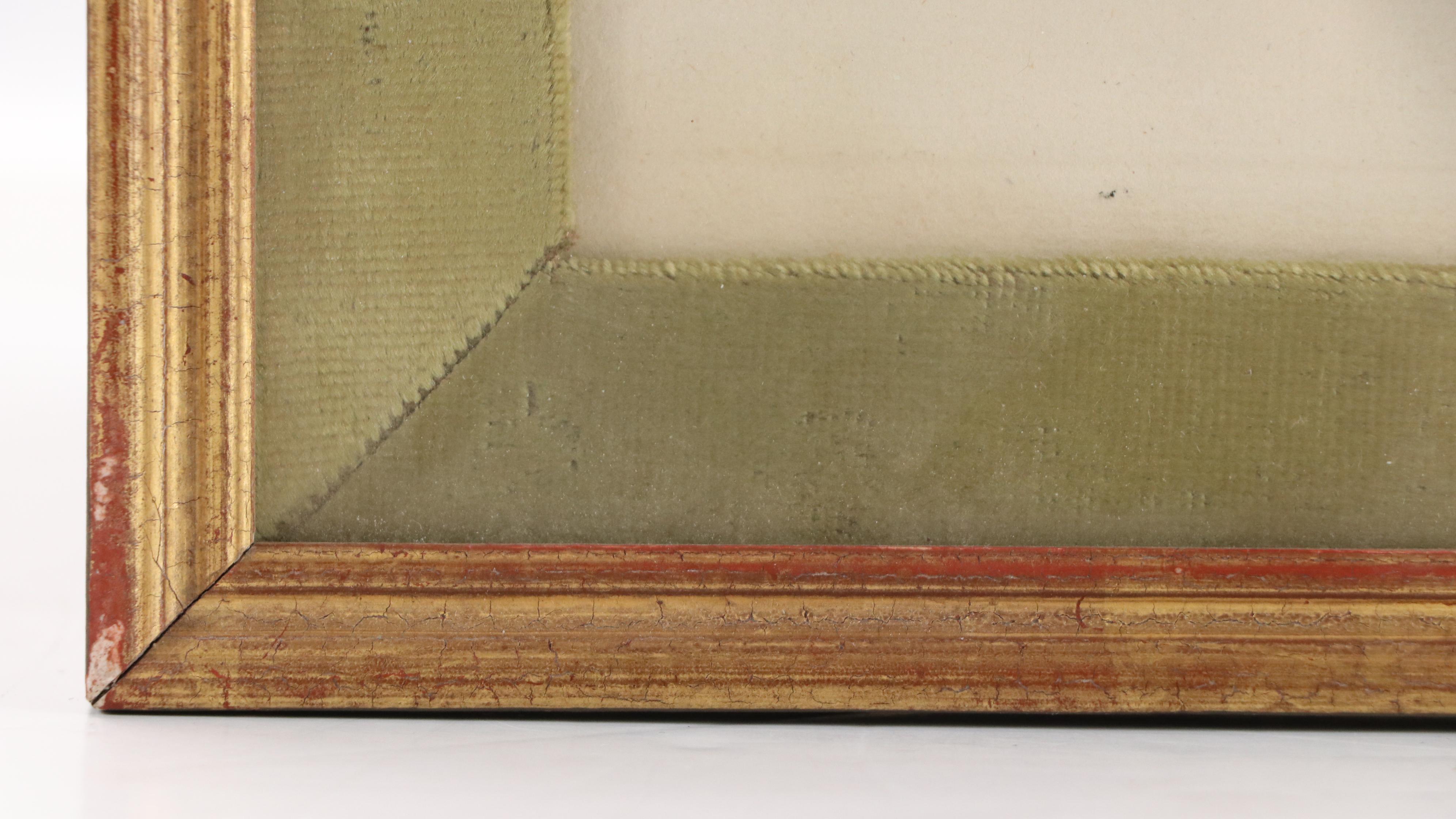 Hand-Colored Engraving of Decorative Composition with Cross and Ribbon