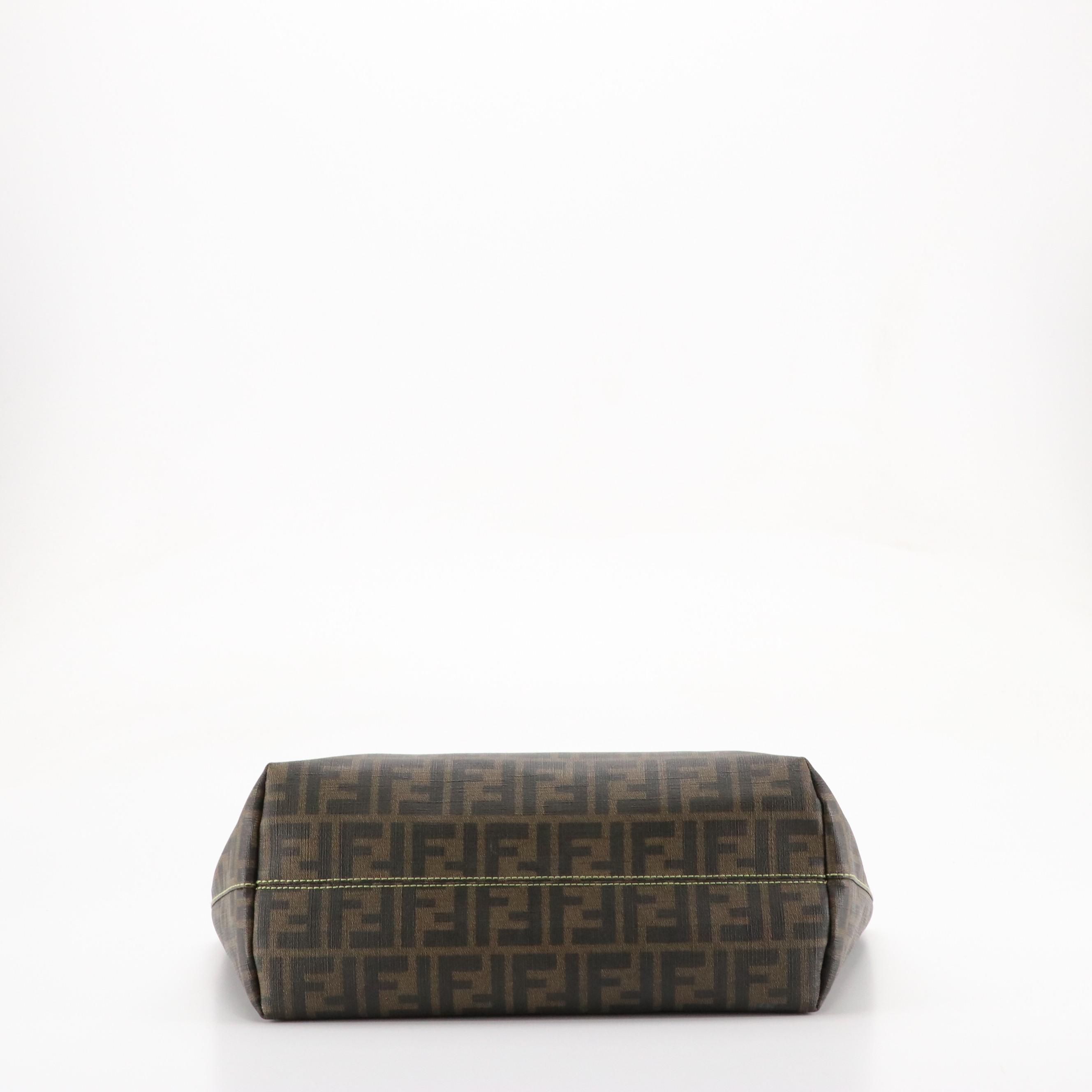 Fendi Zip Tote in Zucca Canvas with Green Stitching