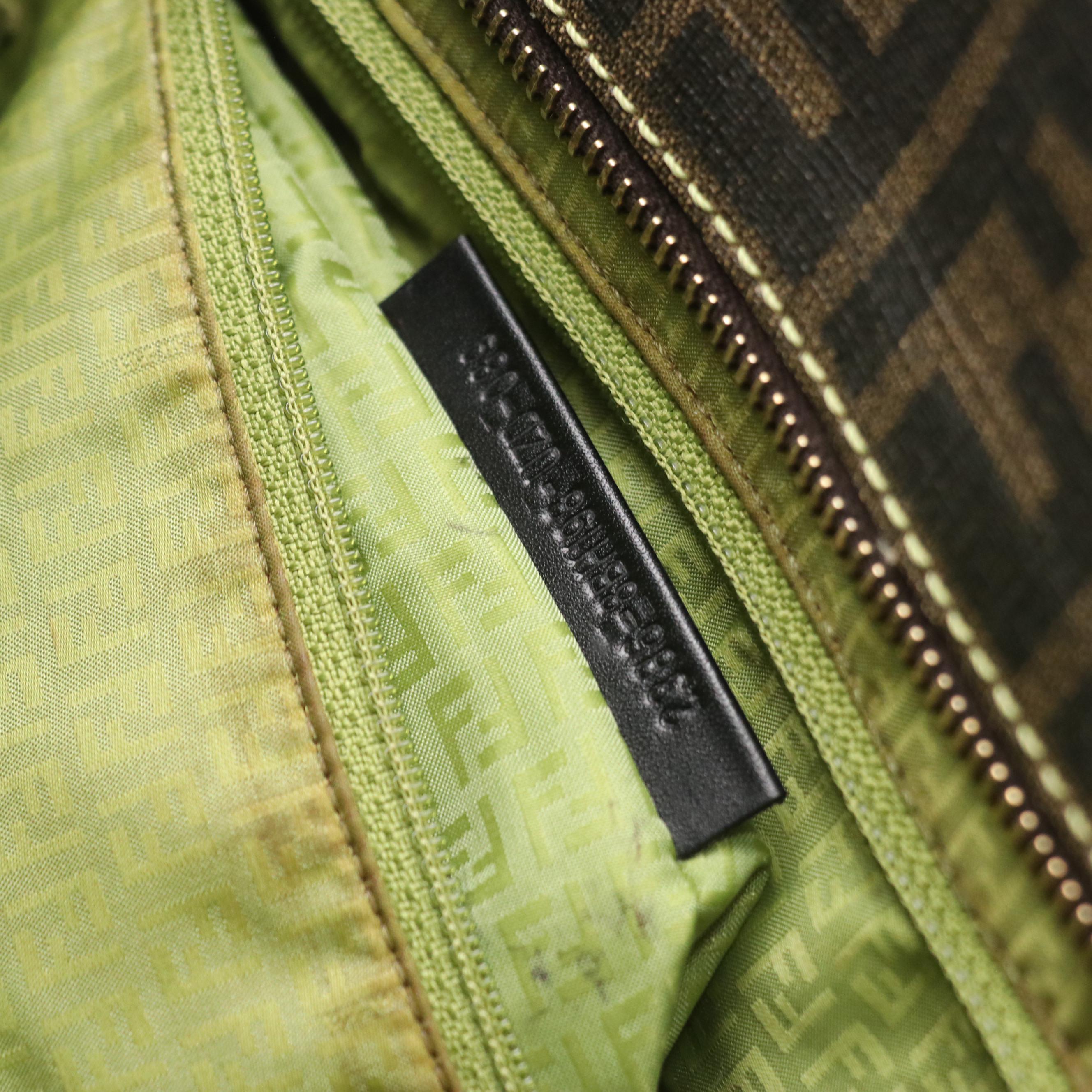 Fendi Zip Tote in Zucca Canvas with Green Stitching