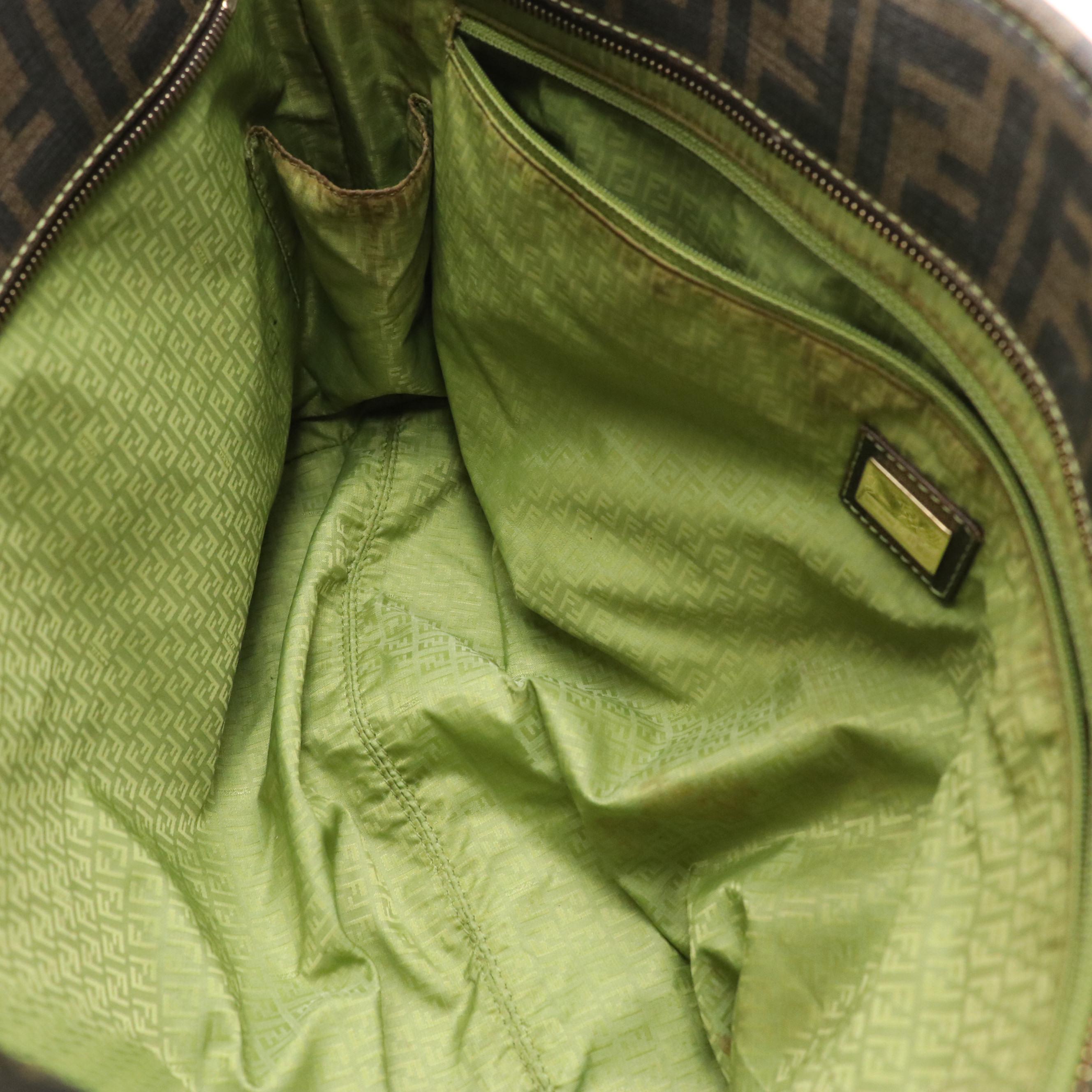 Fendi Zip Tote in Zucca Canvas with Green Stitching