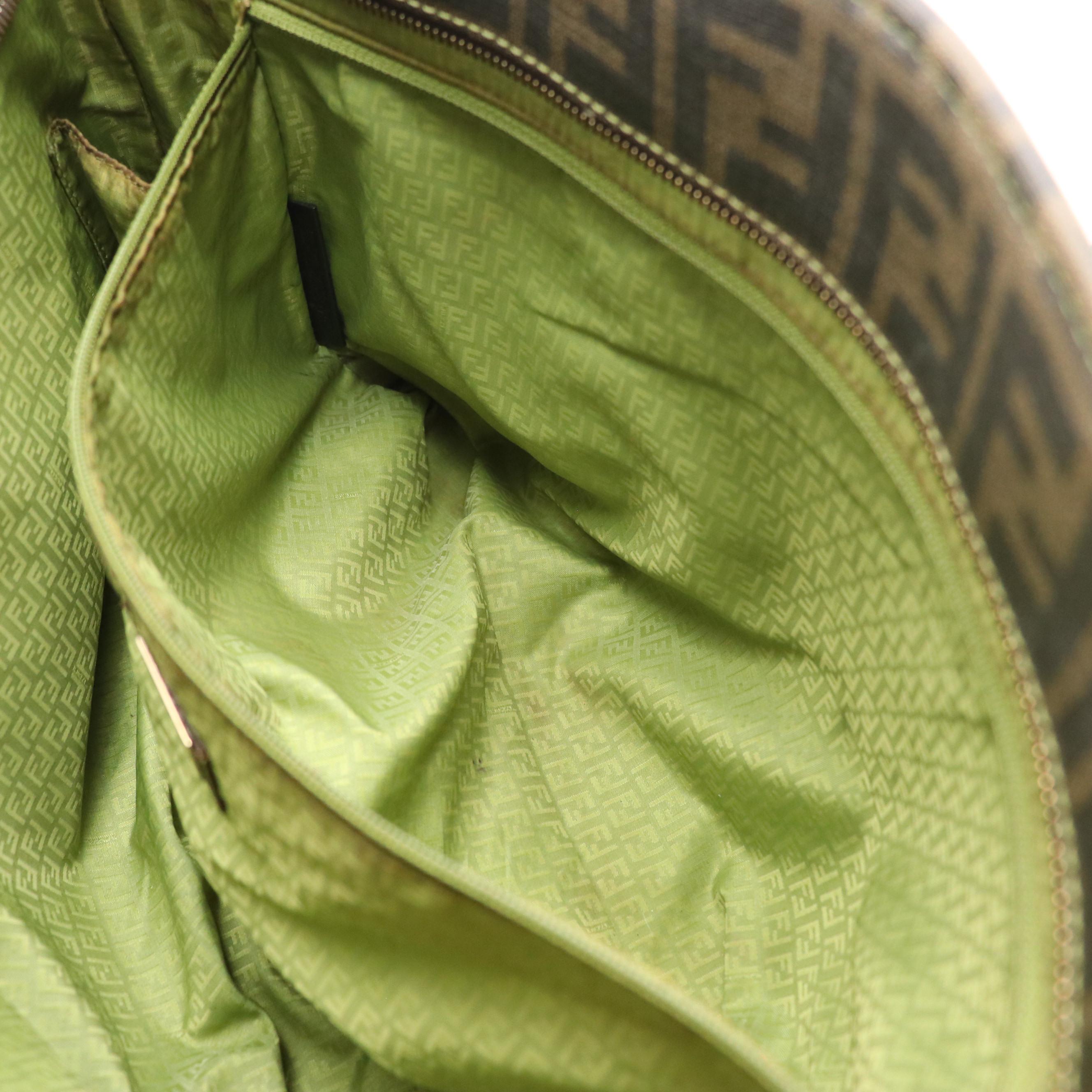 Fendi Zip Tote in Zucca Canvas with Green Stitching
