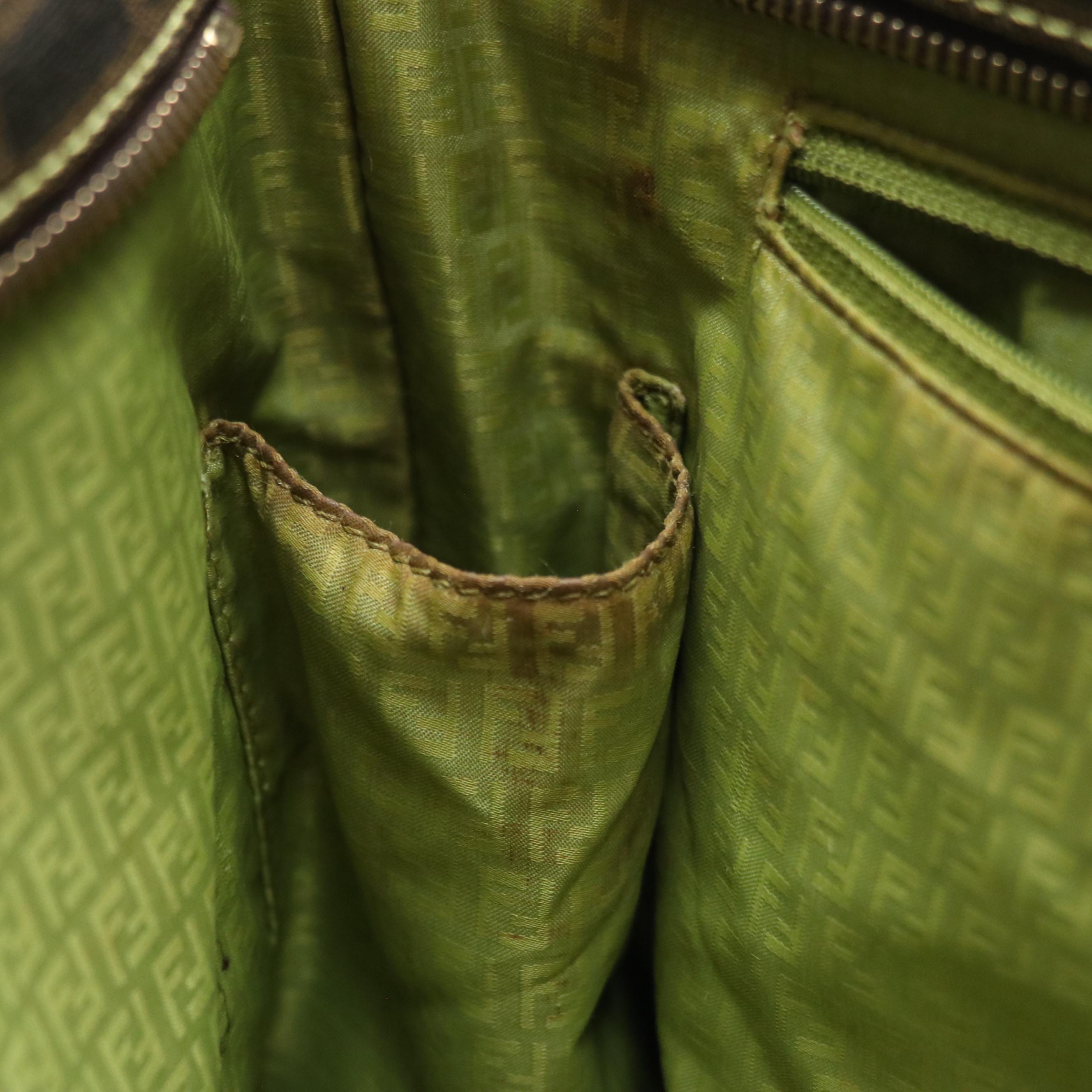 Fendi Zip Tote in Zucca Canvas with Green Stitching
