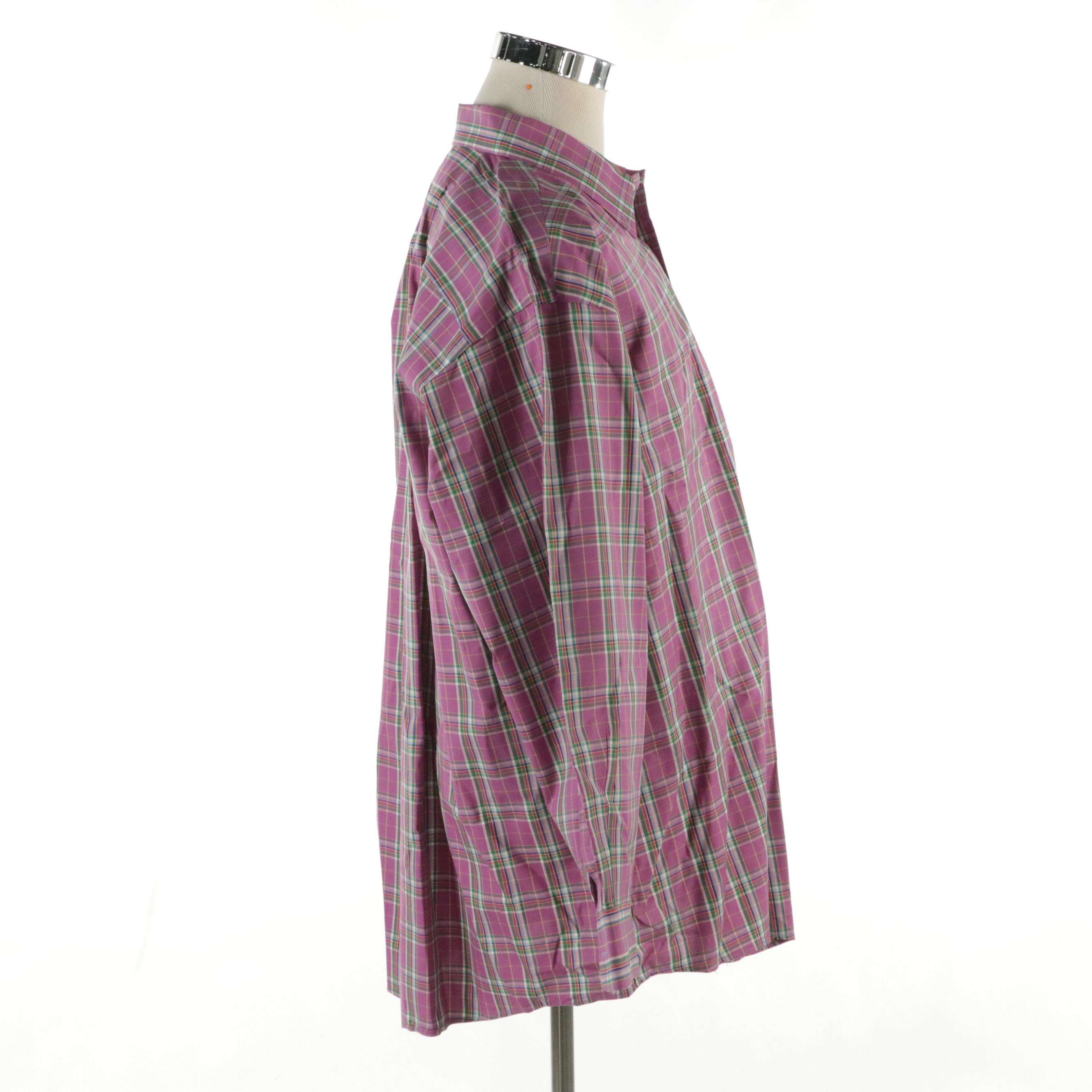 Men's Burberry London Purple Plaid Cotton Button-Down Shirt