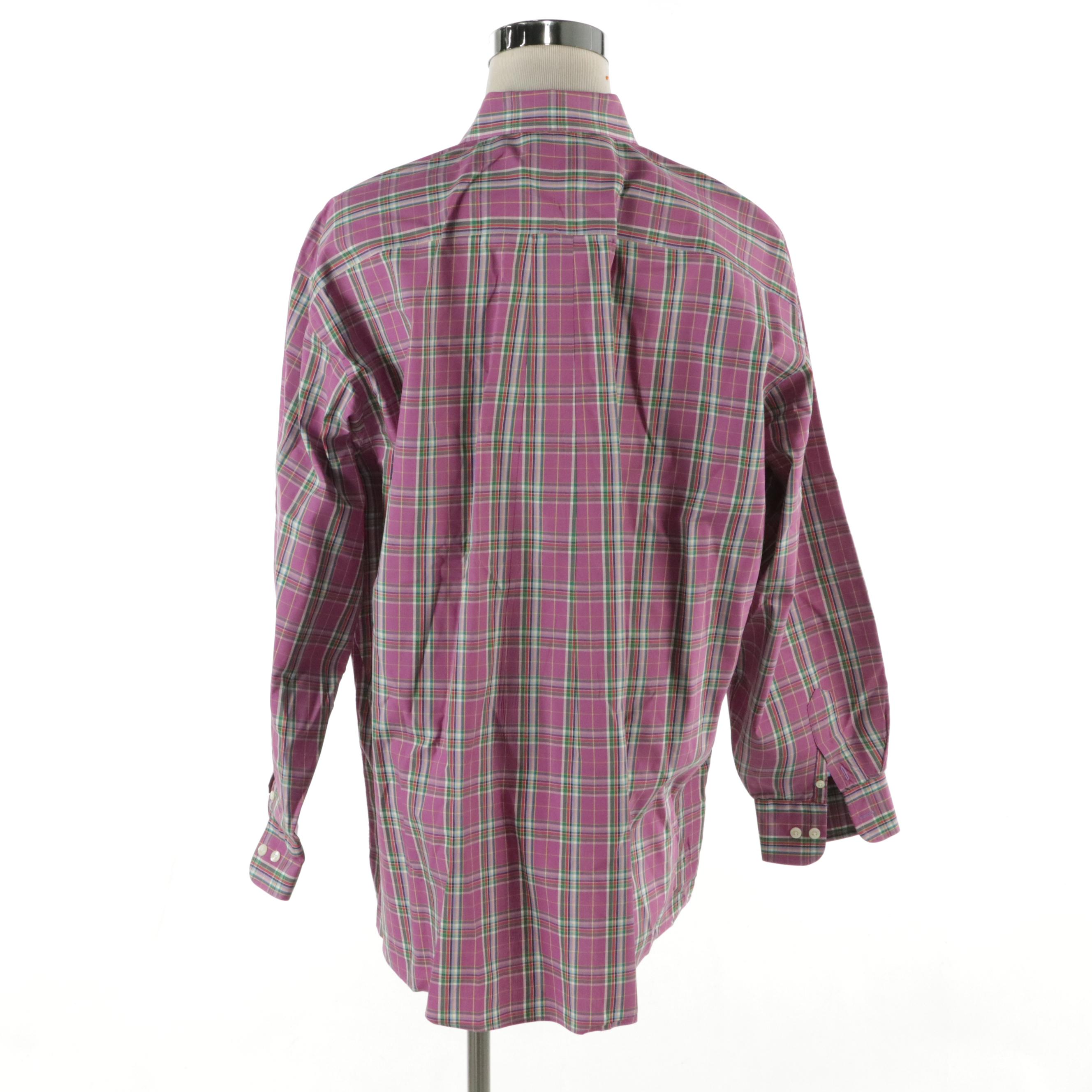 Men's Burberry London Purple Plaid Cotton Button-Down Shirt