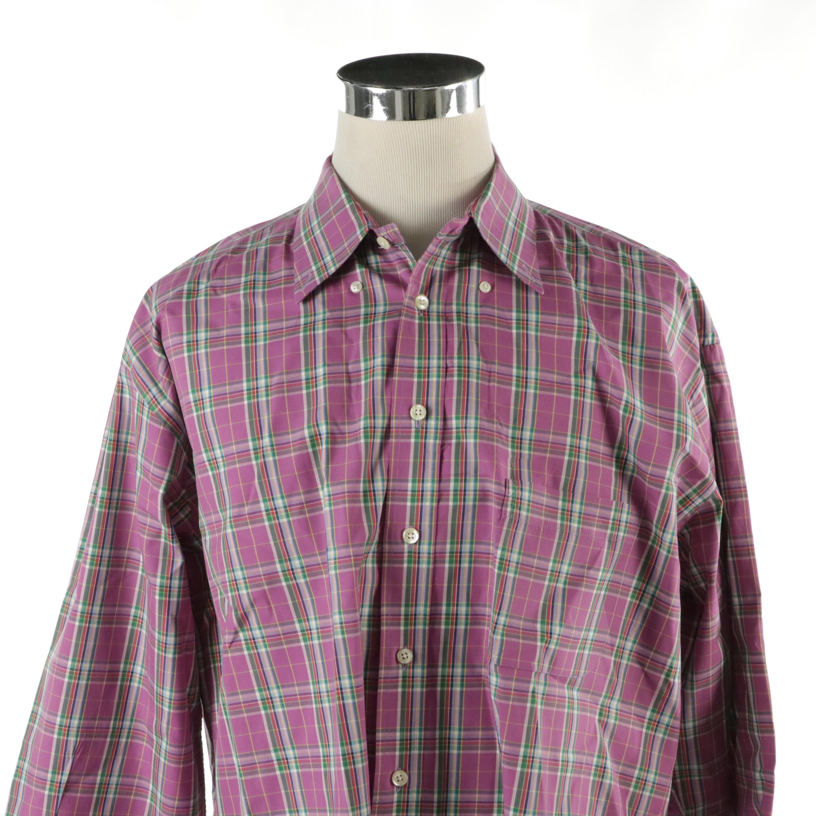 Men's Burberry London Purple Plaid Cotton Button-Down Shirt