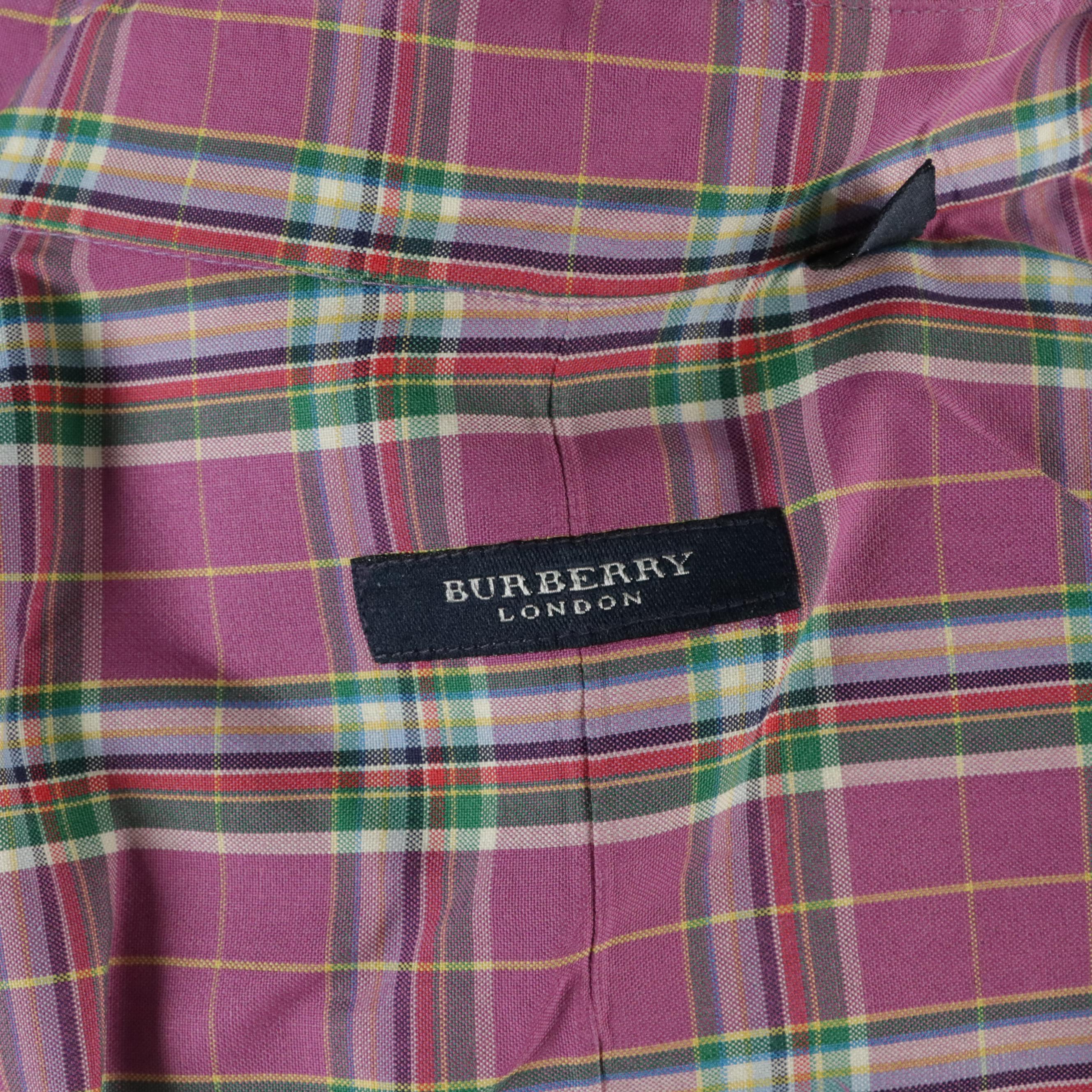 Men's Burberry London Purple Plaid Cotton Button-Down Shirt