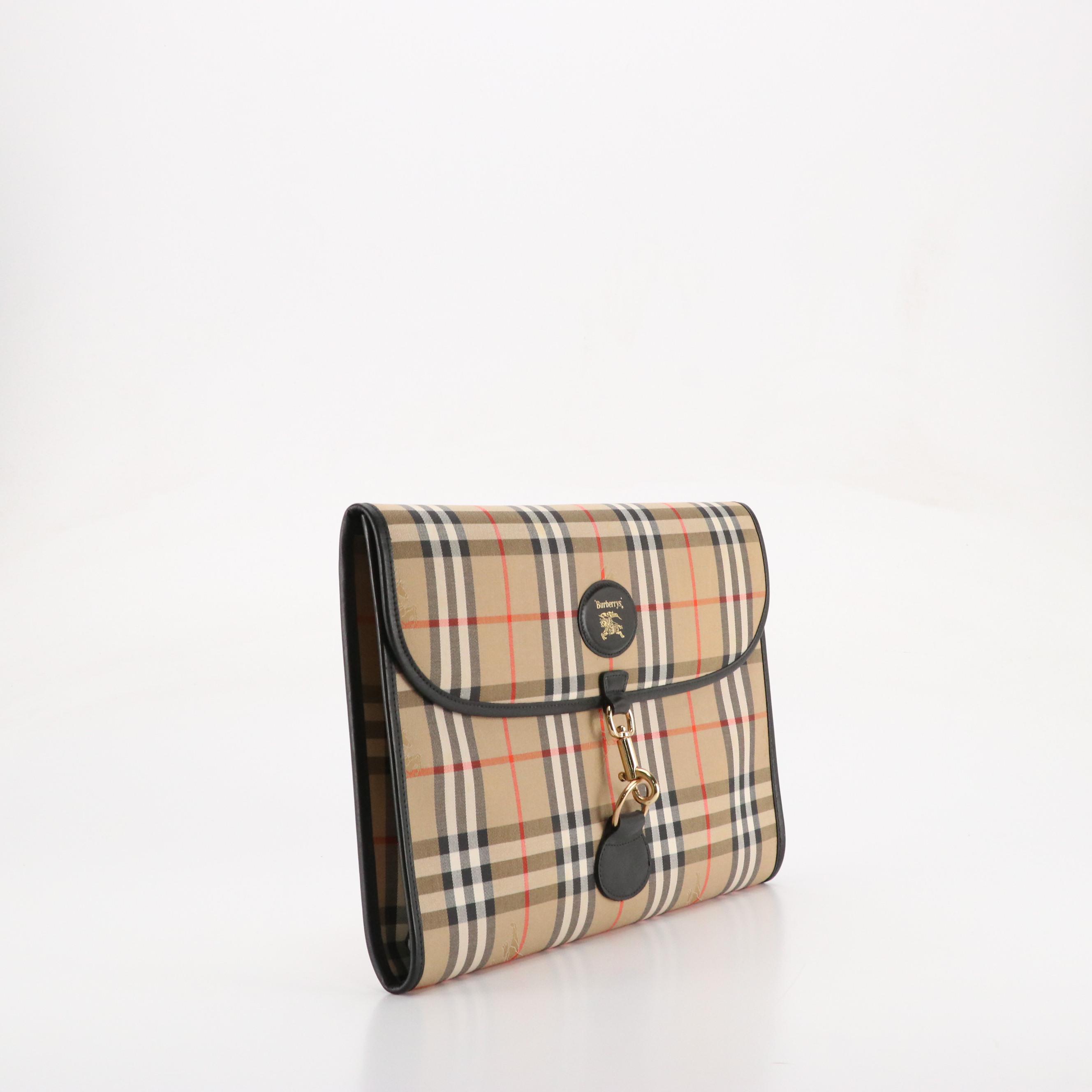 Burberrys Large Document Holder Clutch in Haymarket Check Canvas and Leather