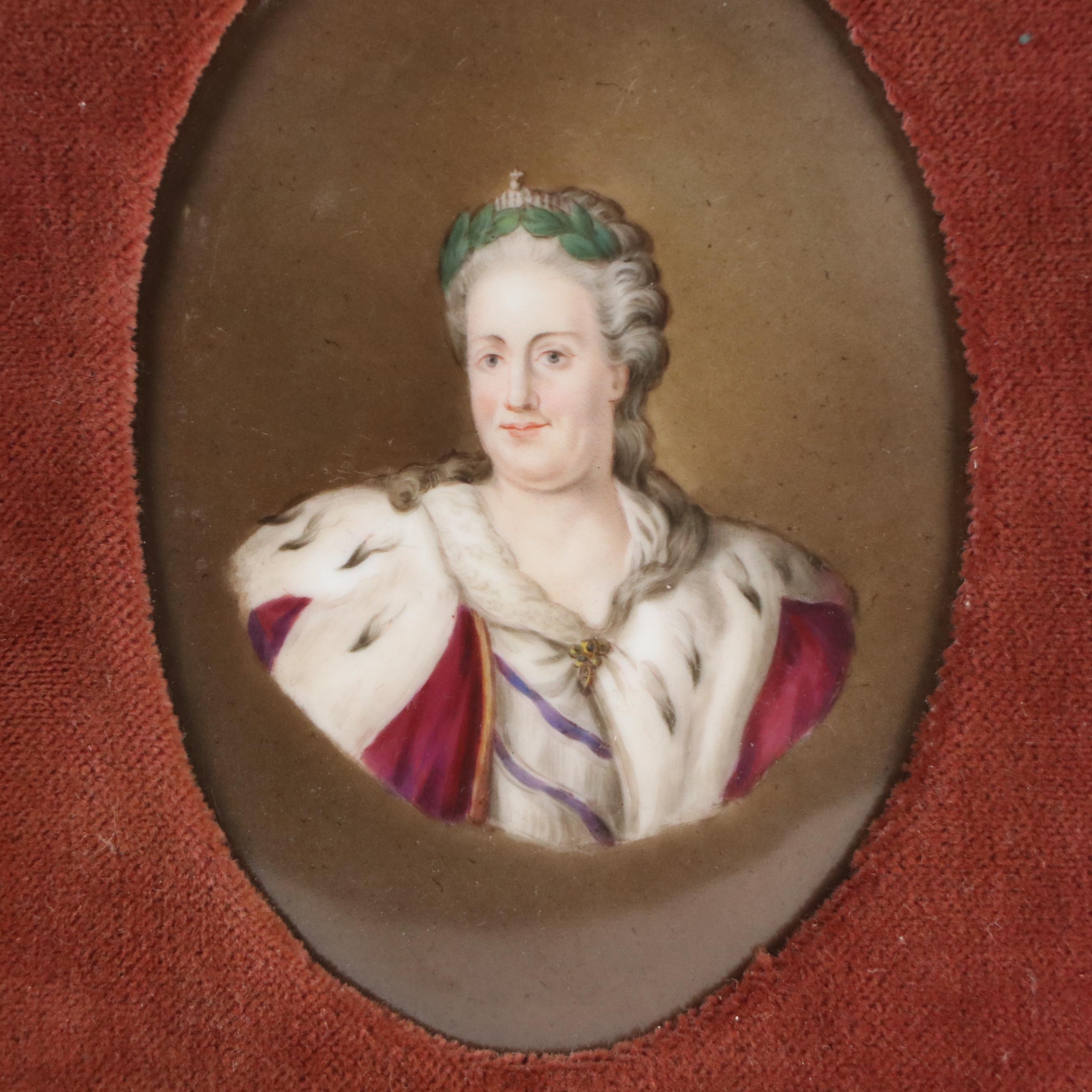 Miniature Enamel Portrait on Porcelain of Catherine the Great, 19th Century