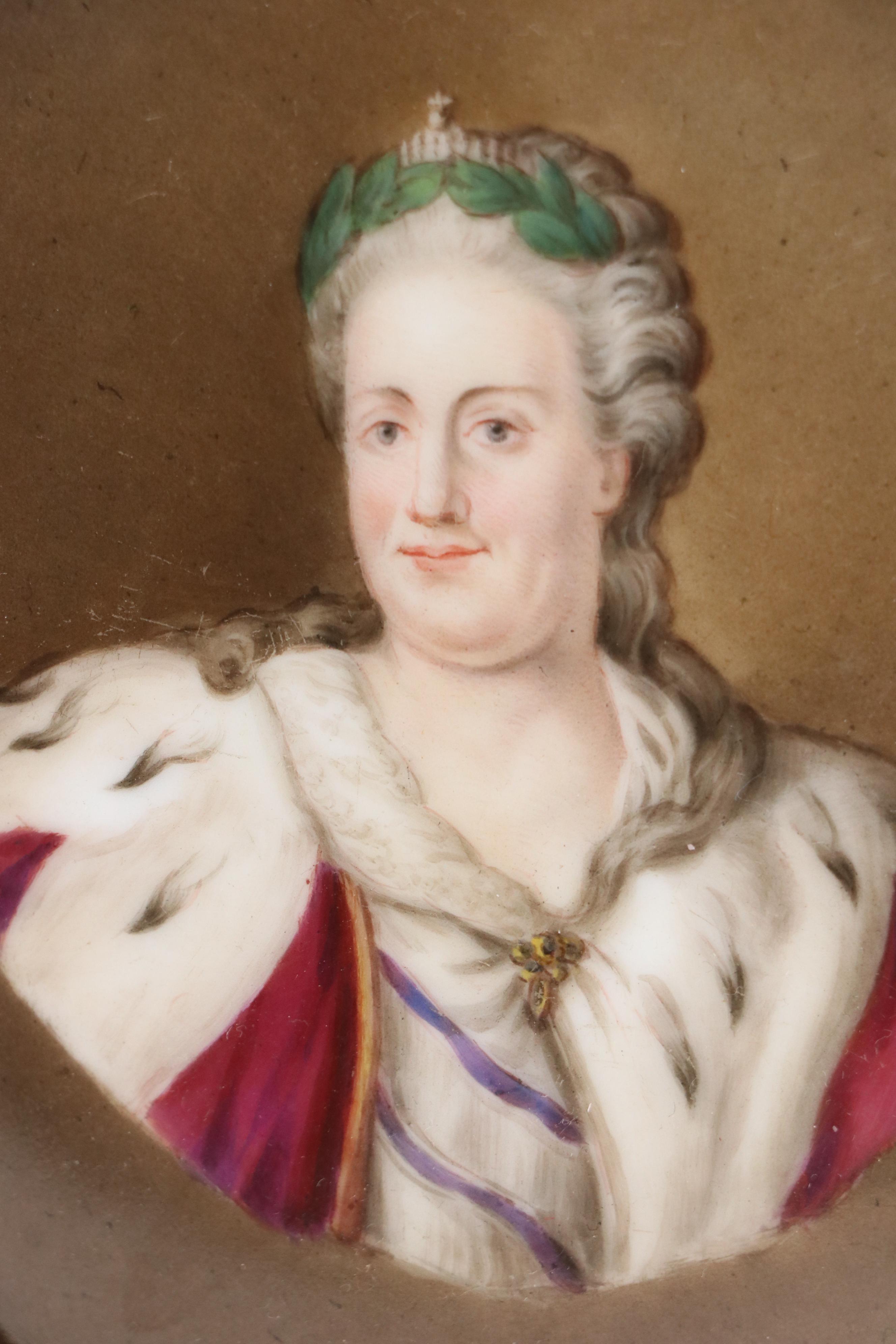 Miniature Enamel Portrait on Porcelain of Catherine the Great, 19th Century