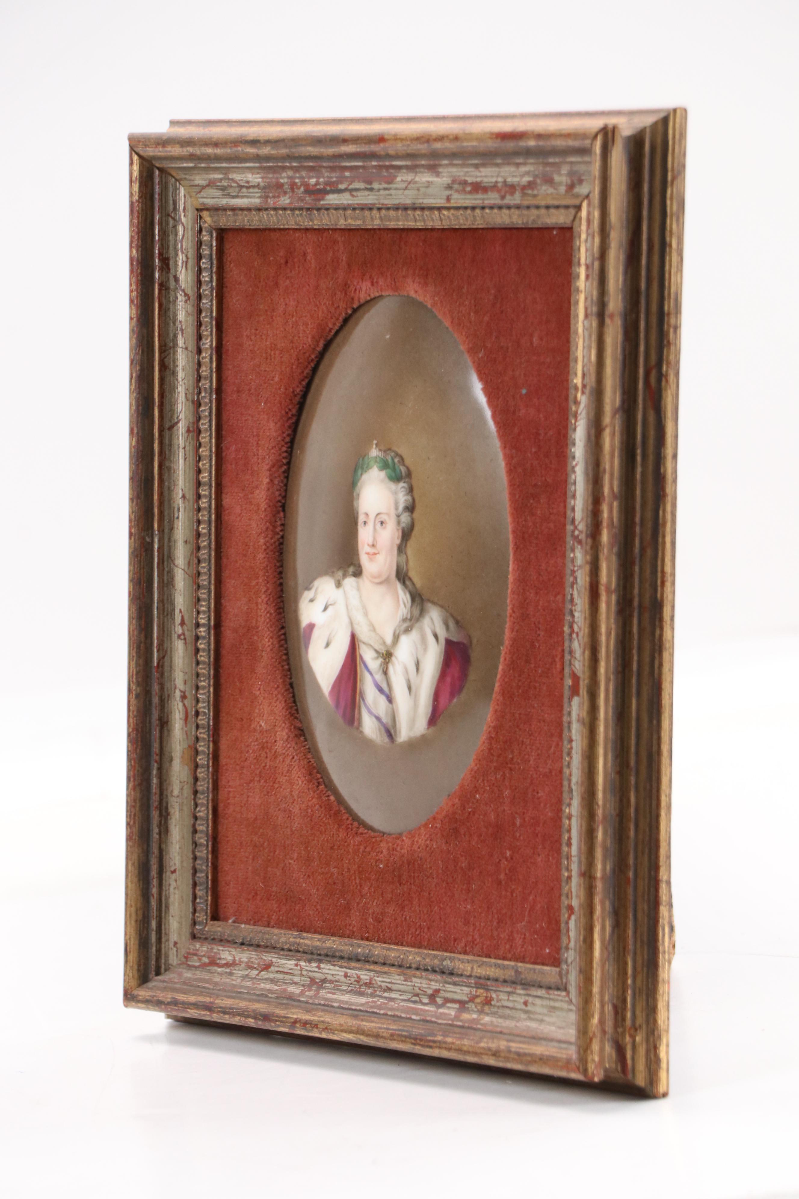 Miniature Enamel Portrait on Porcelain of Catherine the Great, 19th Century