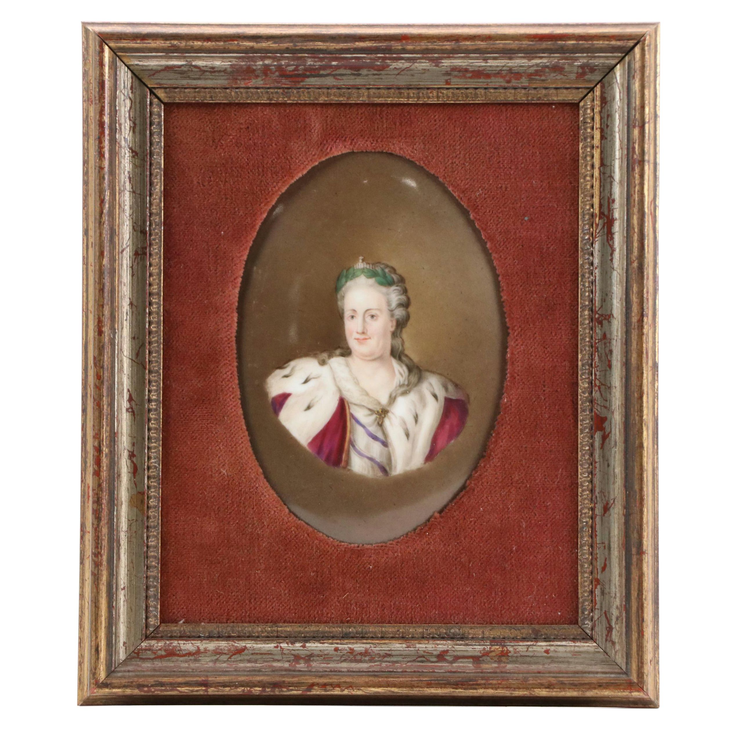 Miniature Enamel Portrait on Porcelain of Catherine the Great, 19th Century