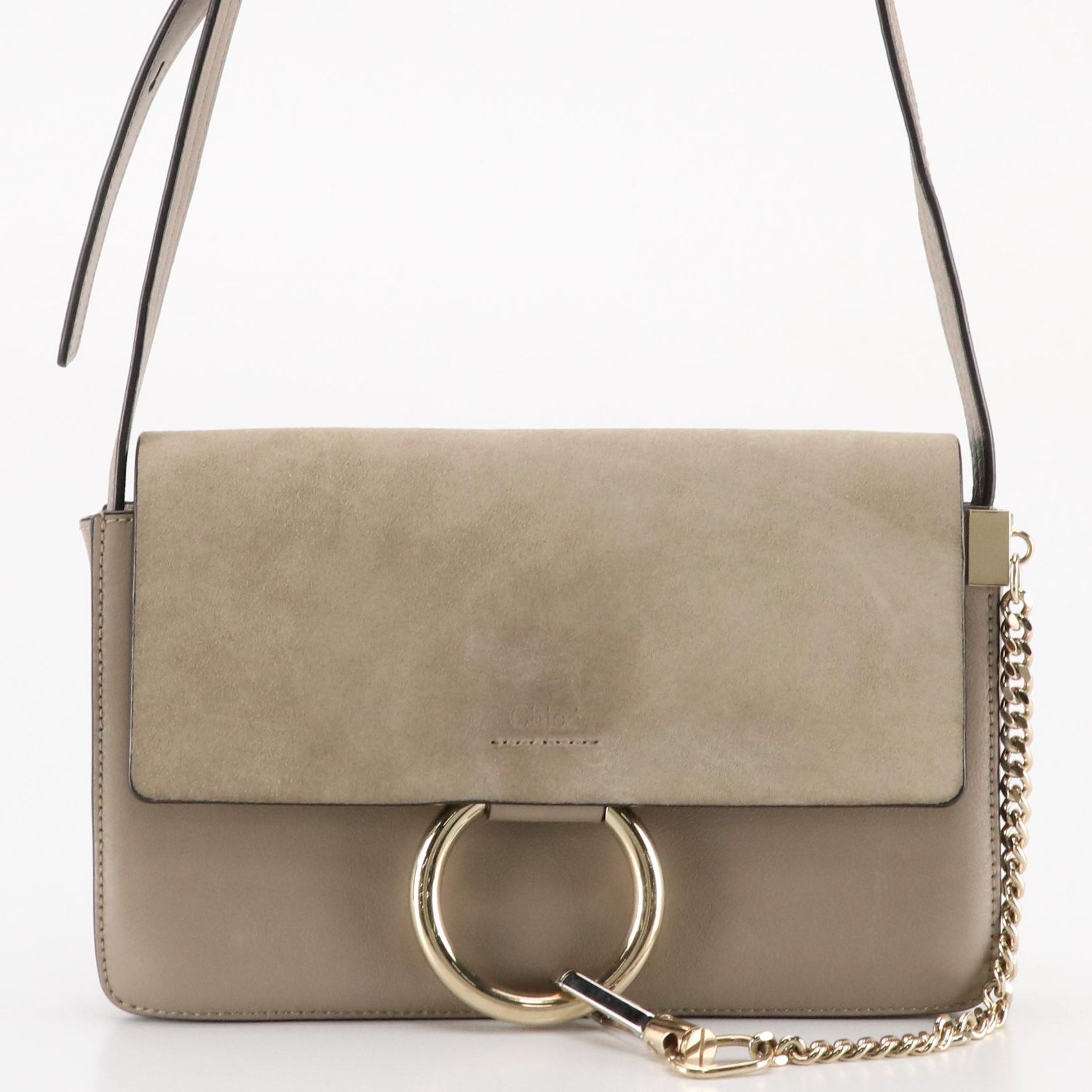 Chloé Faye Crossbody Bag in Grey Taupe Leather and Suede