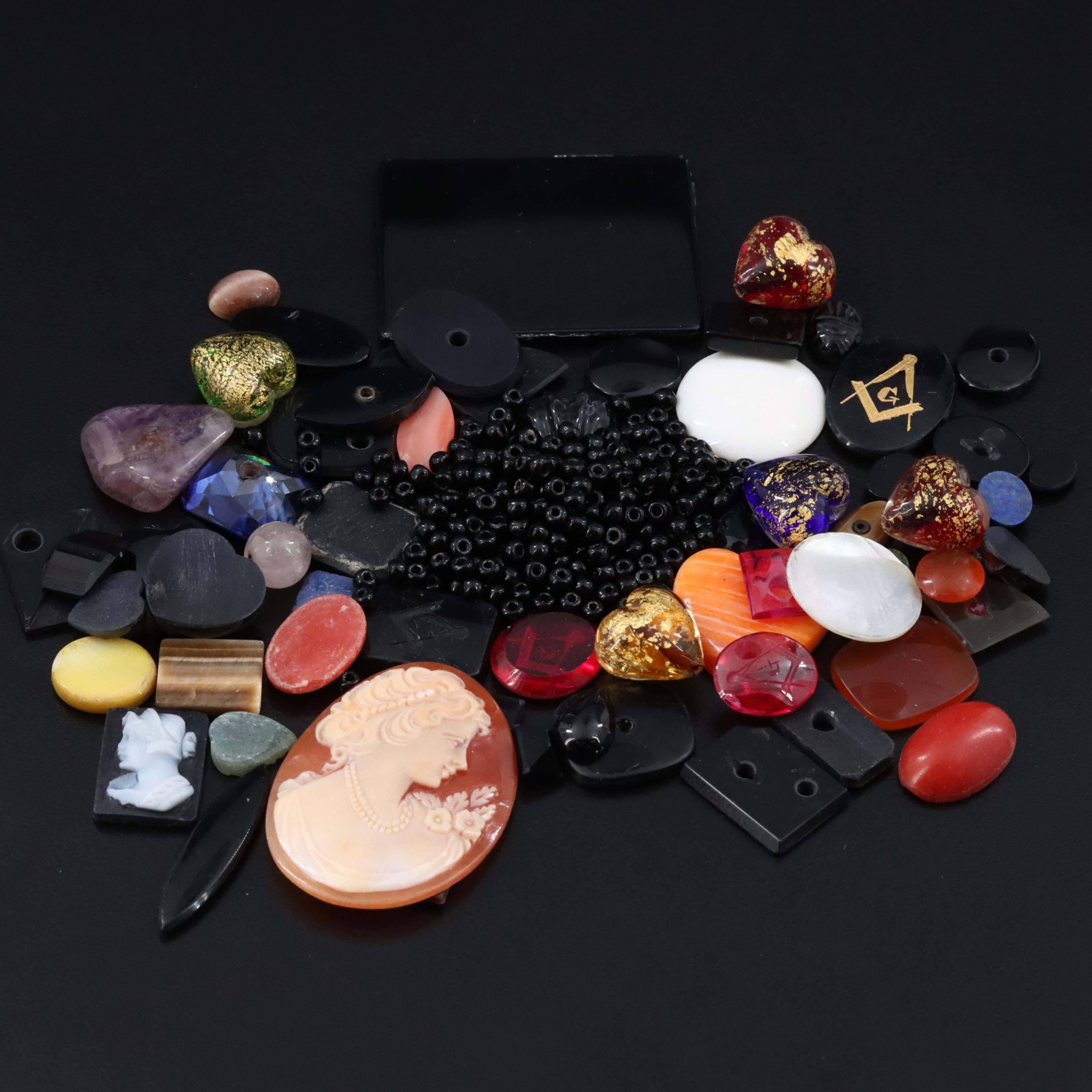 Loose Gemstone Lot Including Coral, Mother-of-Pearl and Carnelian