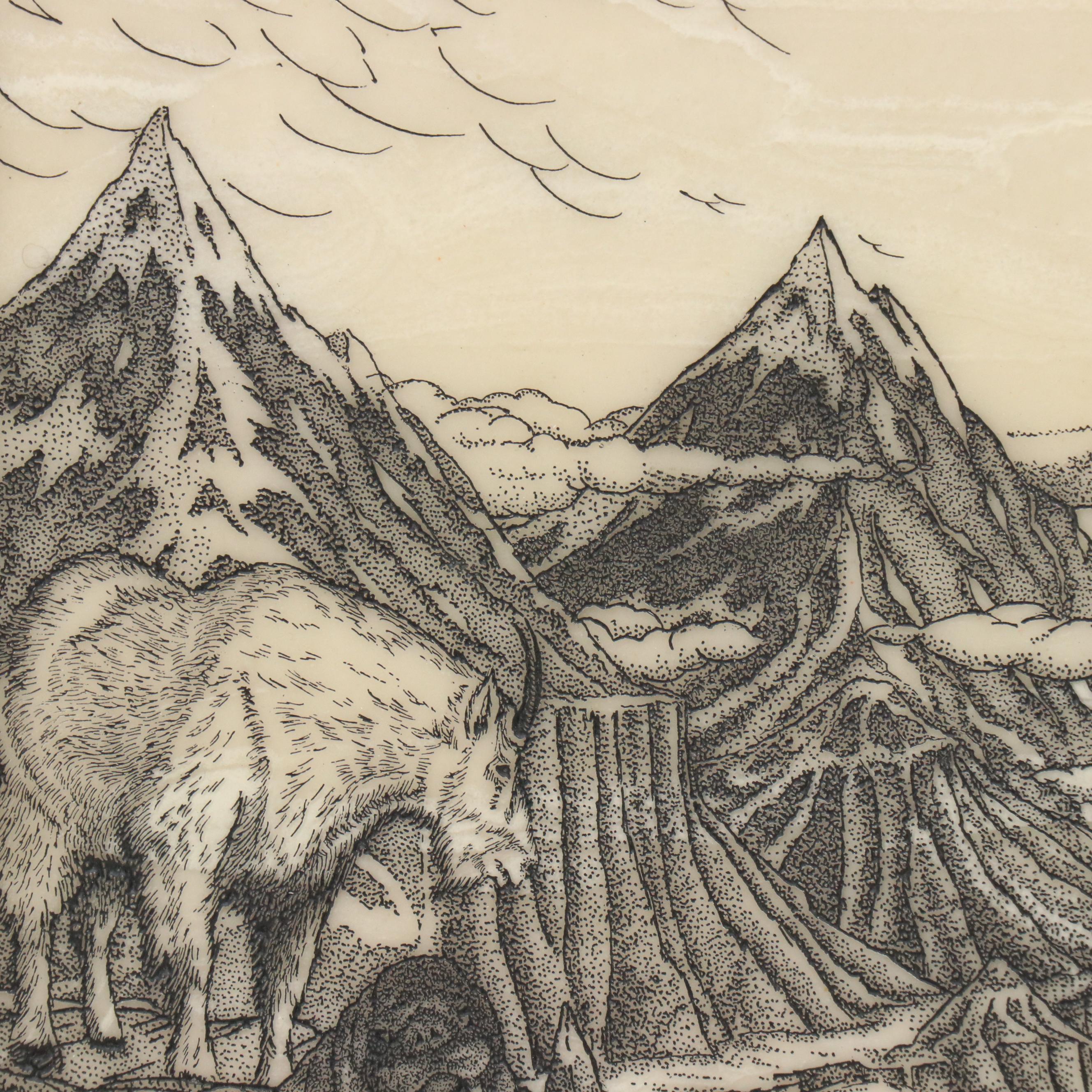 John Wills Etched Marble Panel "Alaska - The Great Land," 1981