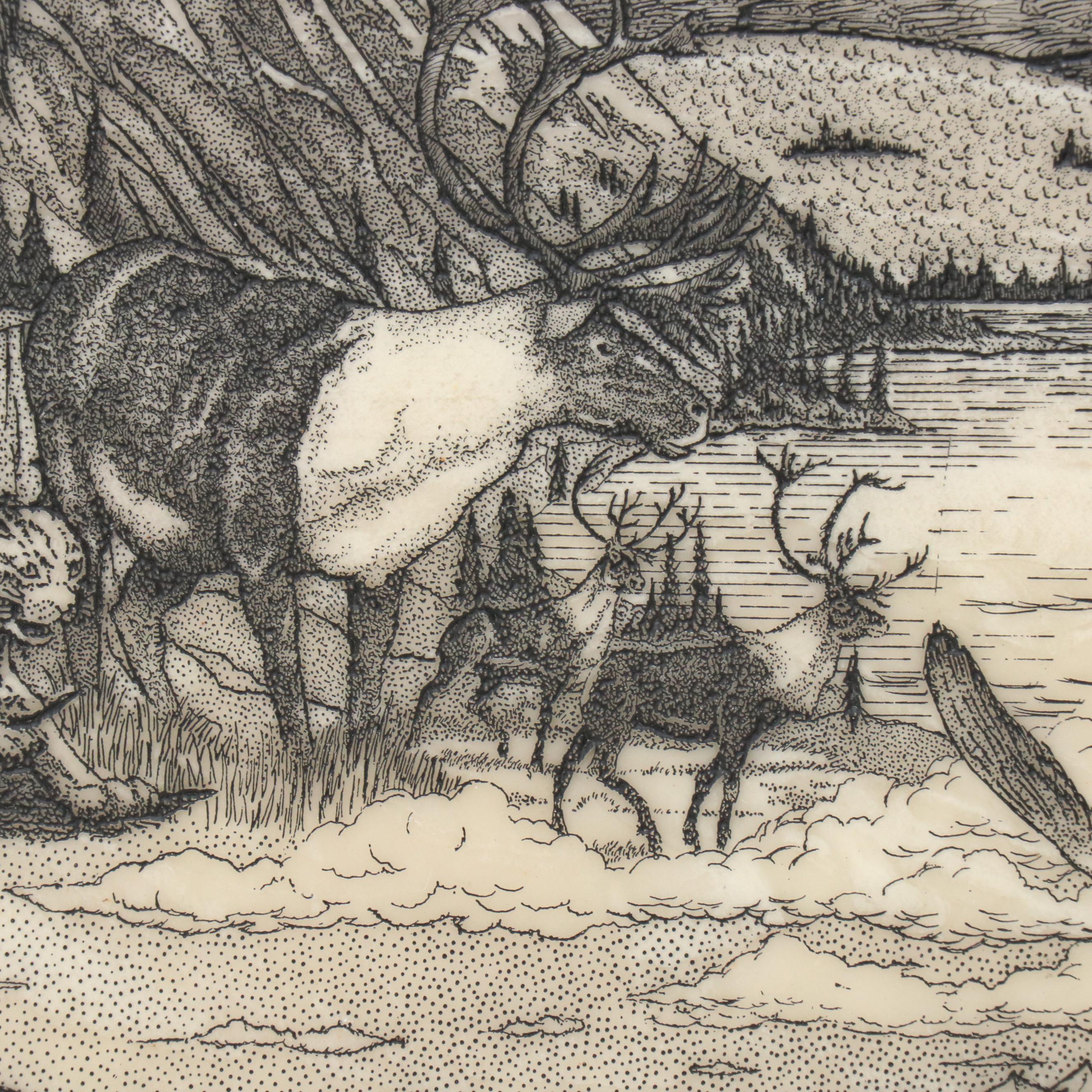 John Wills Etched Marble Panel "Alaska - The Great Land," 1981