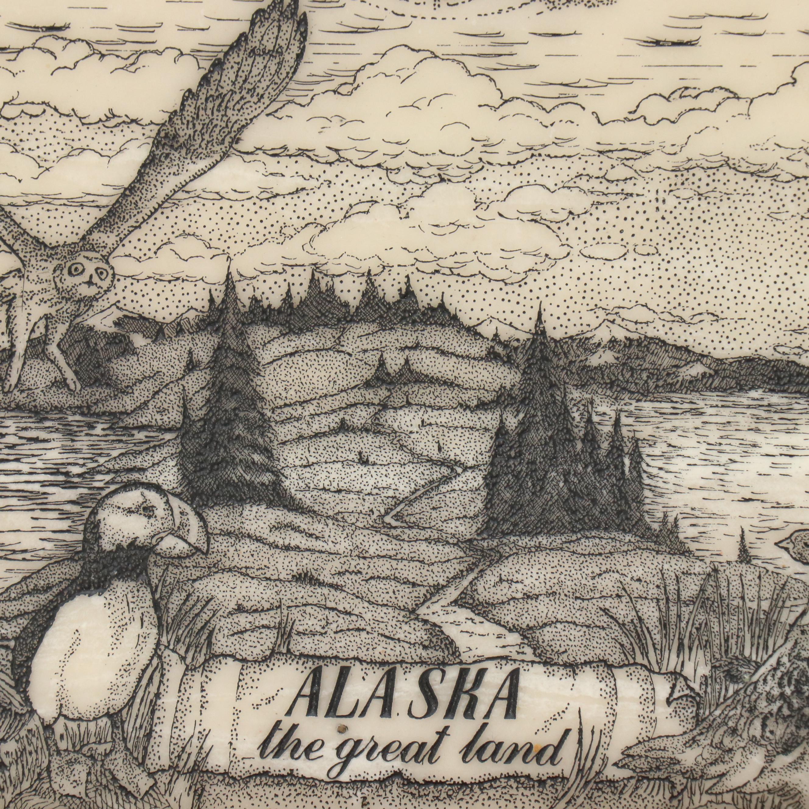 John Wills Etched Marble Panel "Alaska - The Great Land," 1981