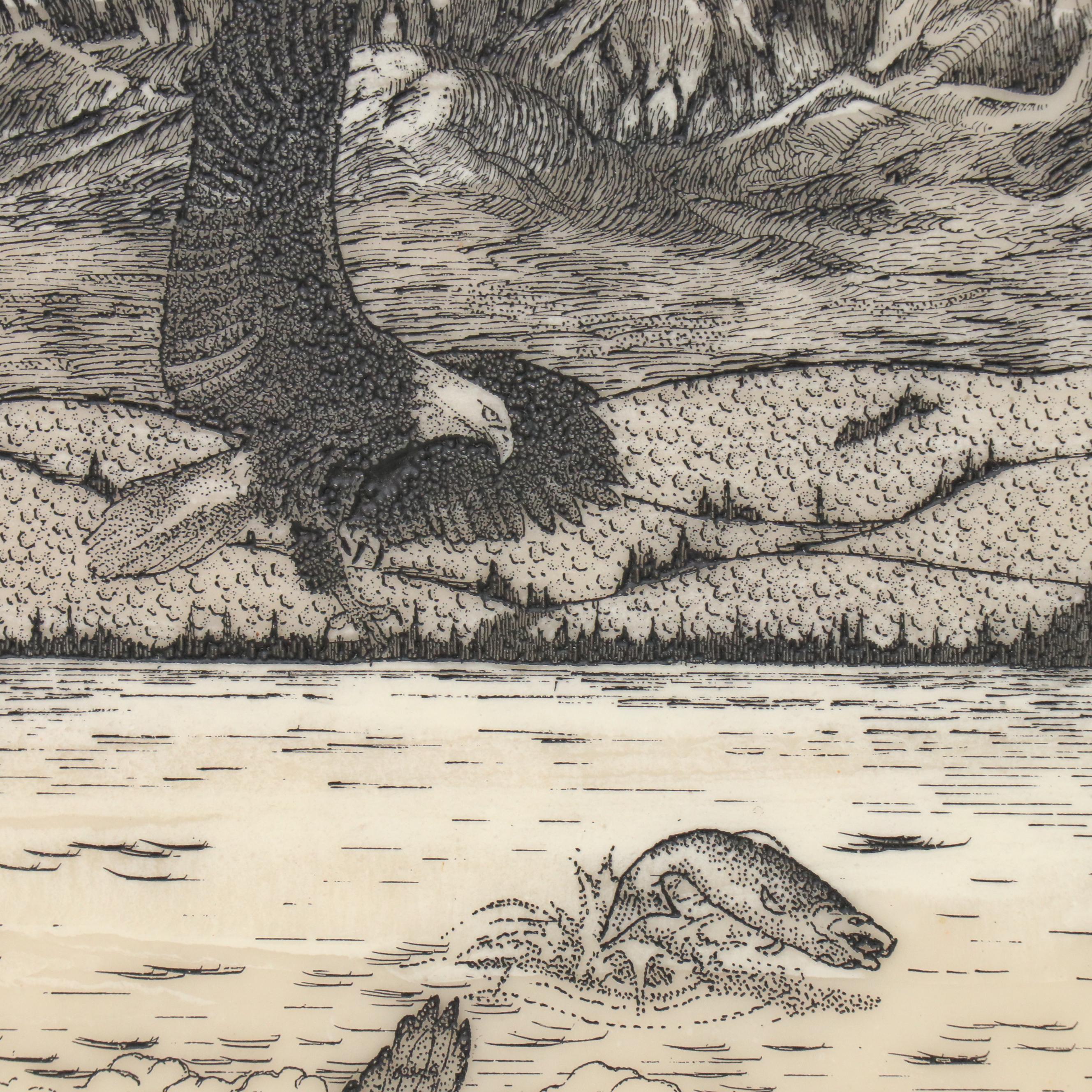 John Wills Etched Marble Panel "Alaska - The Great Land," 1981