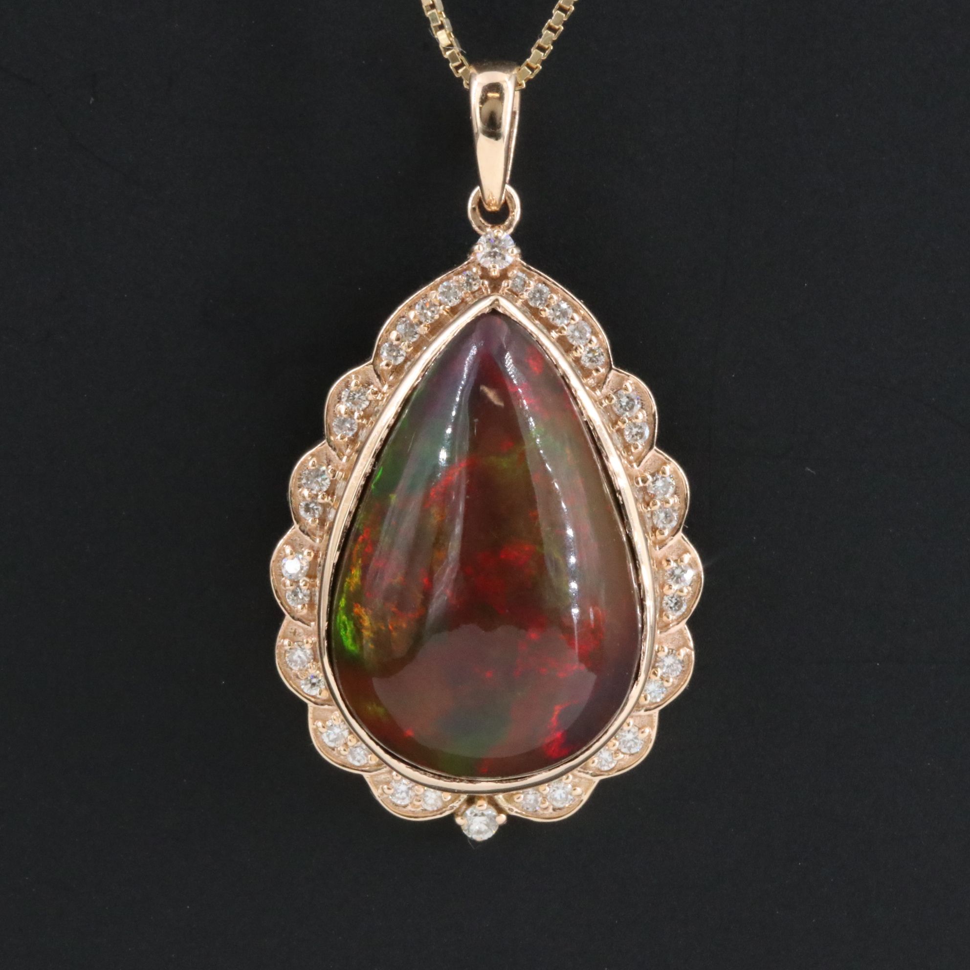14K Opal and Diamond Pendant Necklace