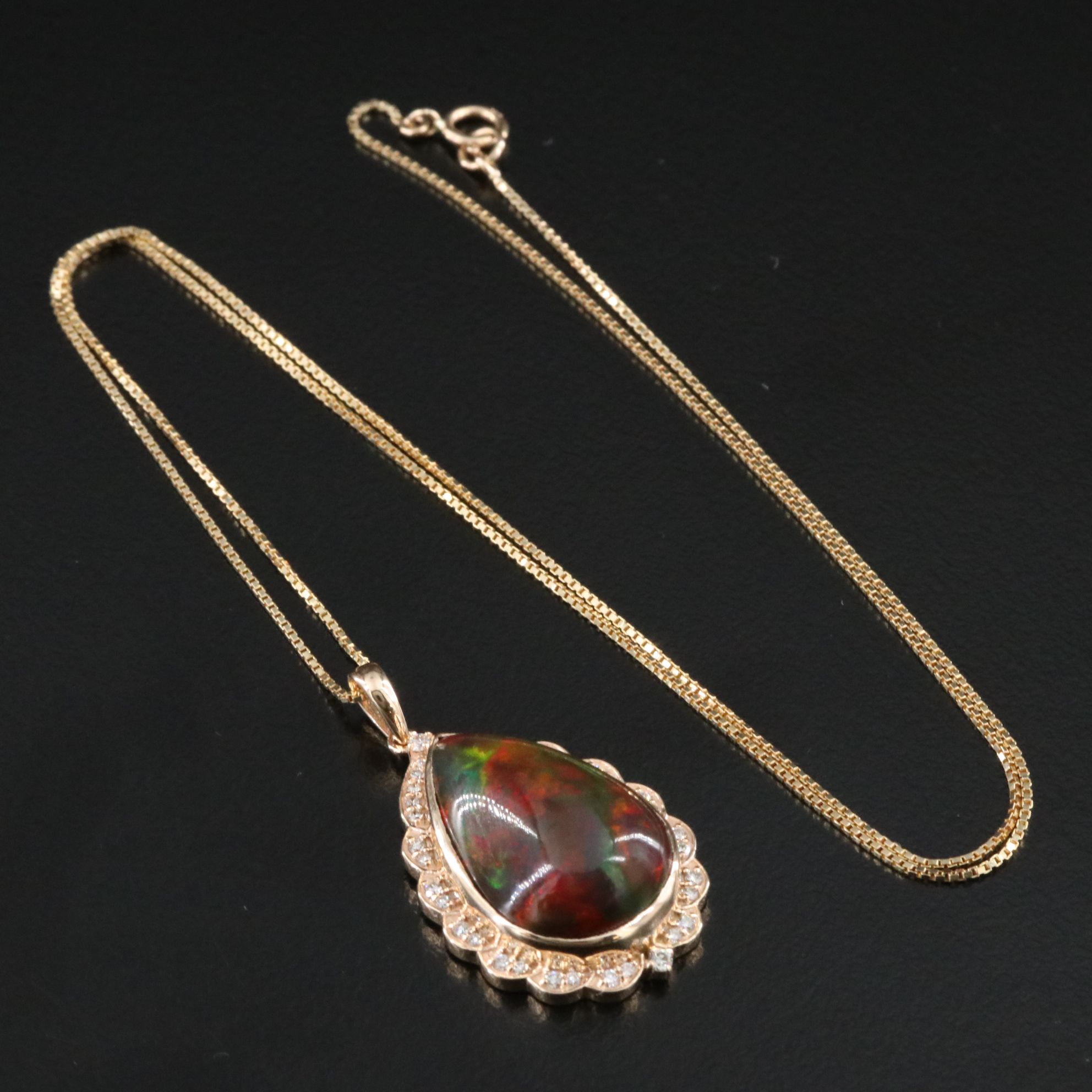 14K Opal and Diamond Pendant Necklace