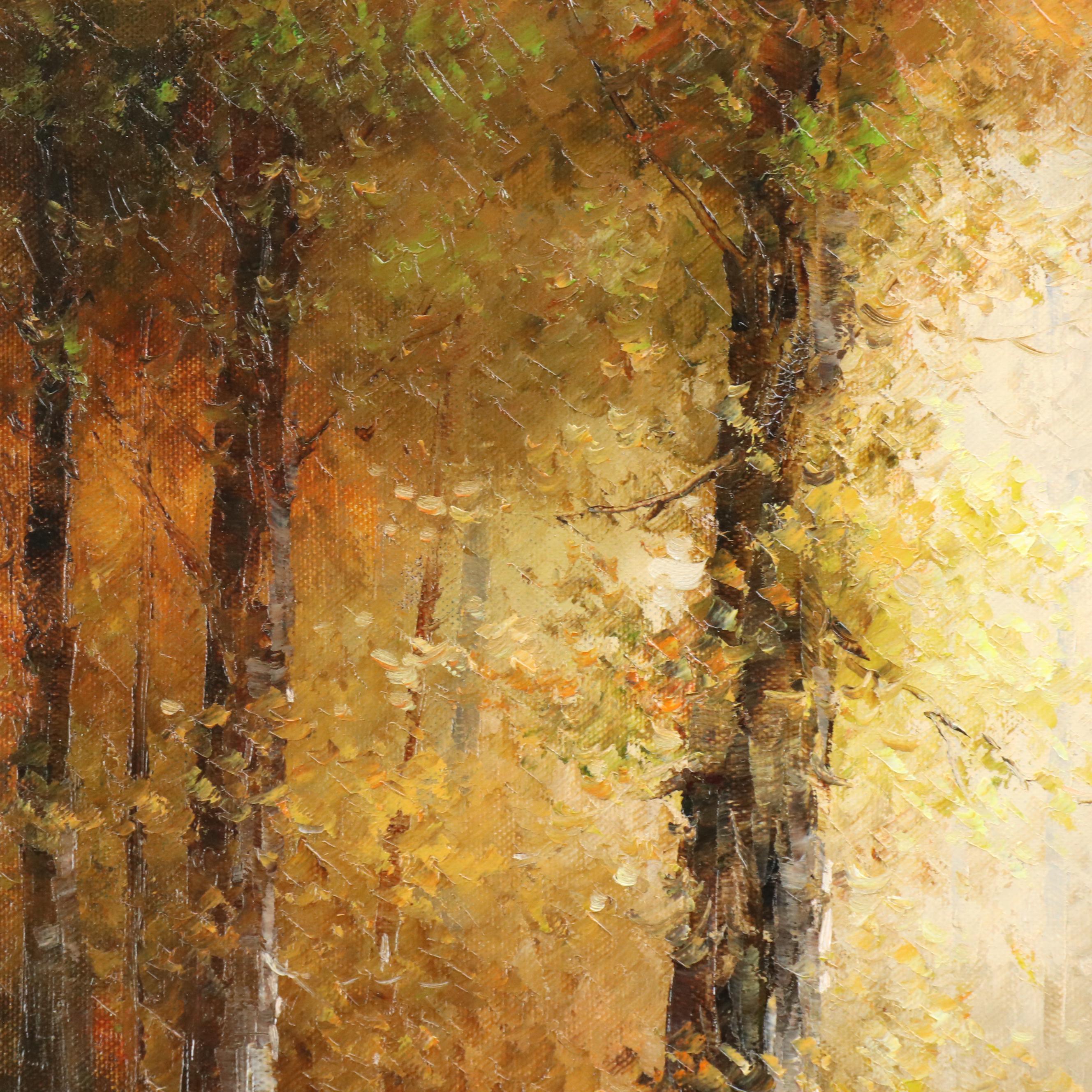 Autumnal Wooded Landscape Oil Painting, 21st Century