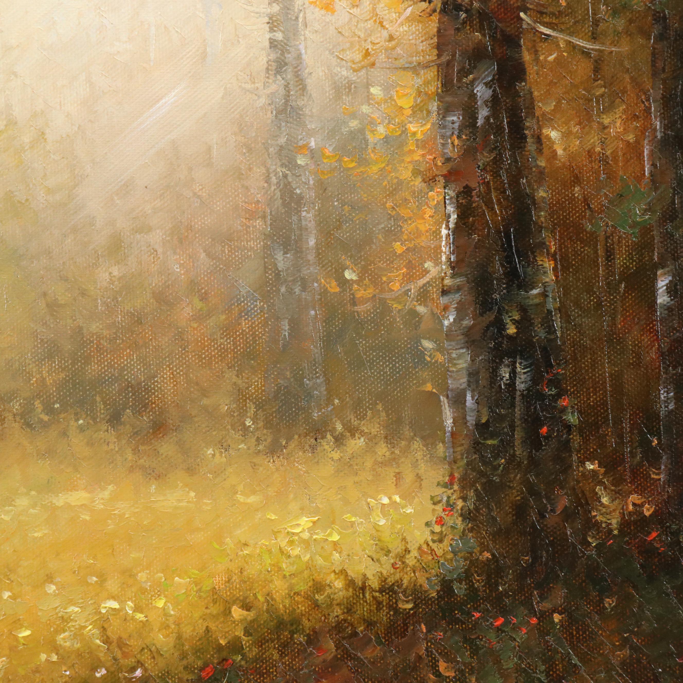 Autumnal Wooded Landscape Oil Painting, 21st Century