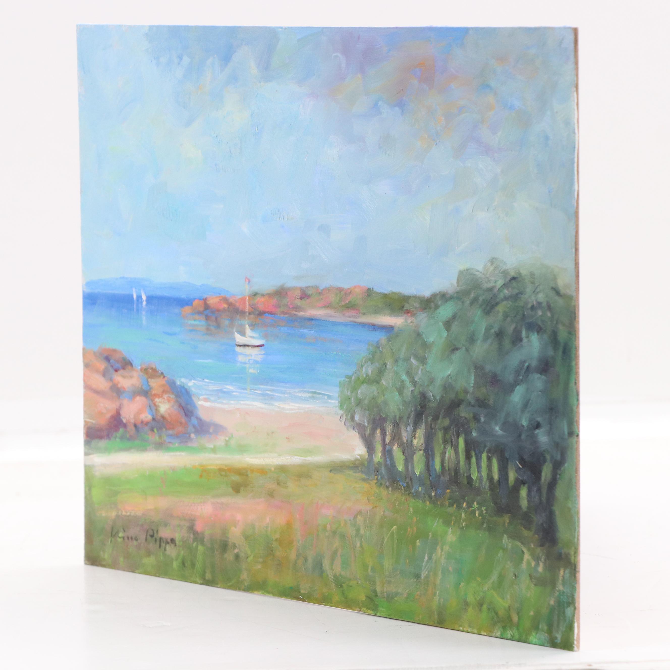 Nino Pippa Oil Painting "Sardinia - Olive Grove by the Beach," 2019