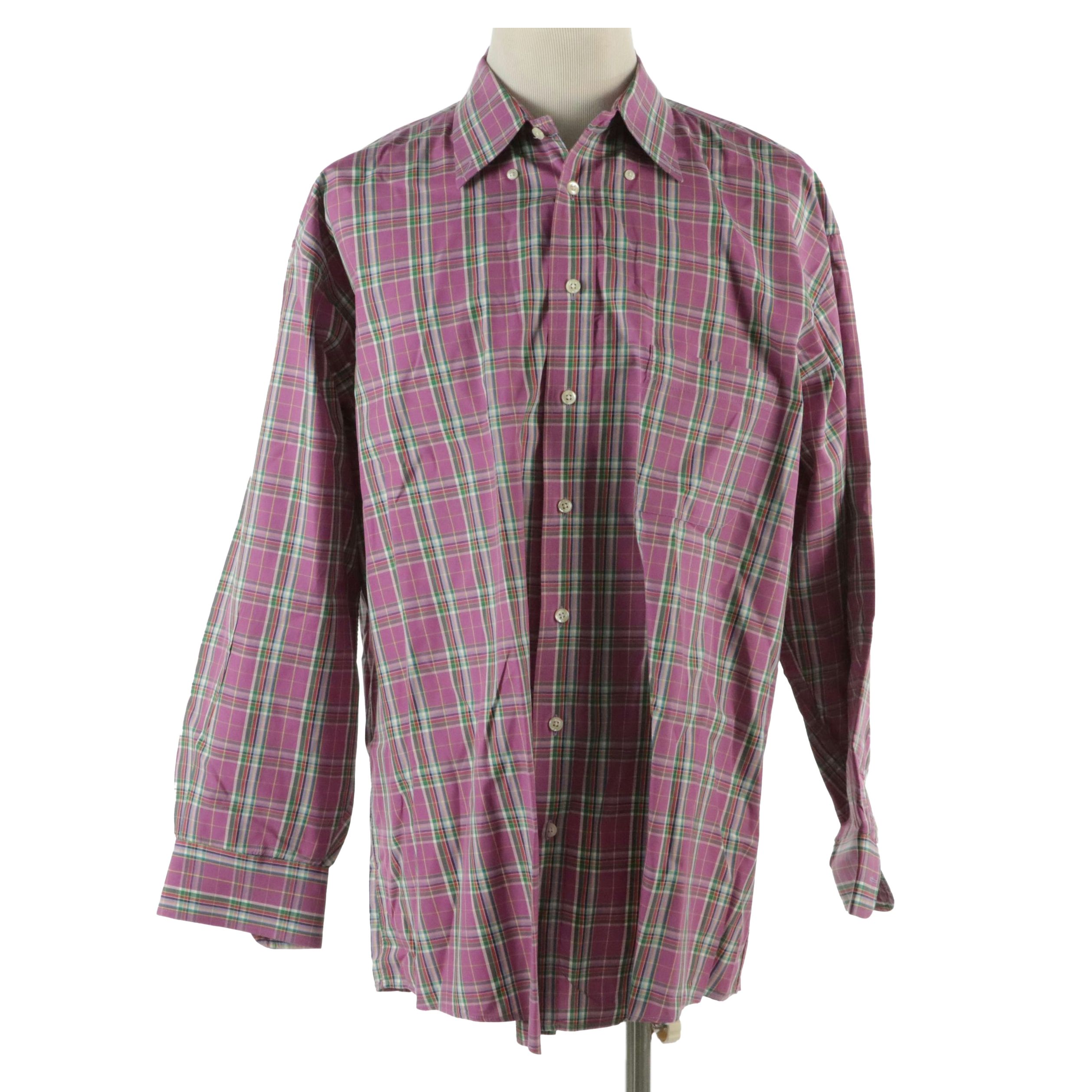Men's Burberry London Purple Plaid Cotton Button-Down Shirt