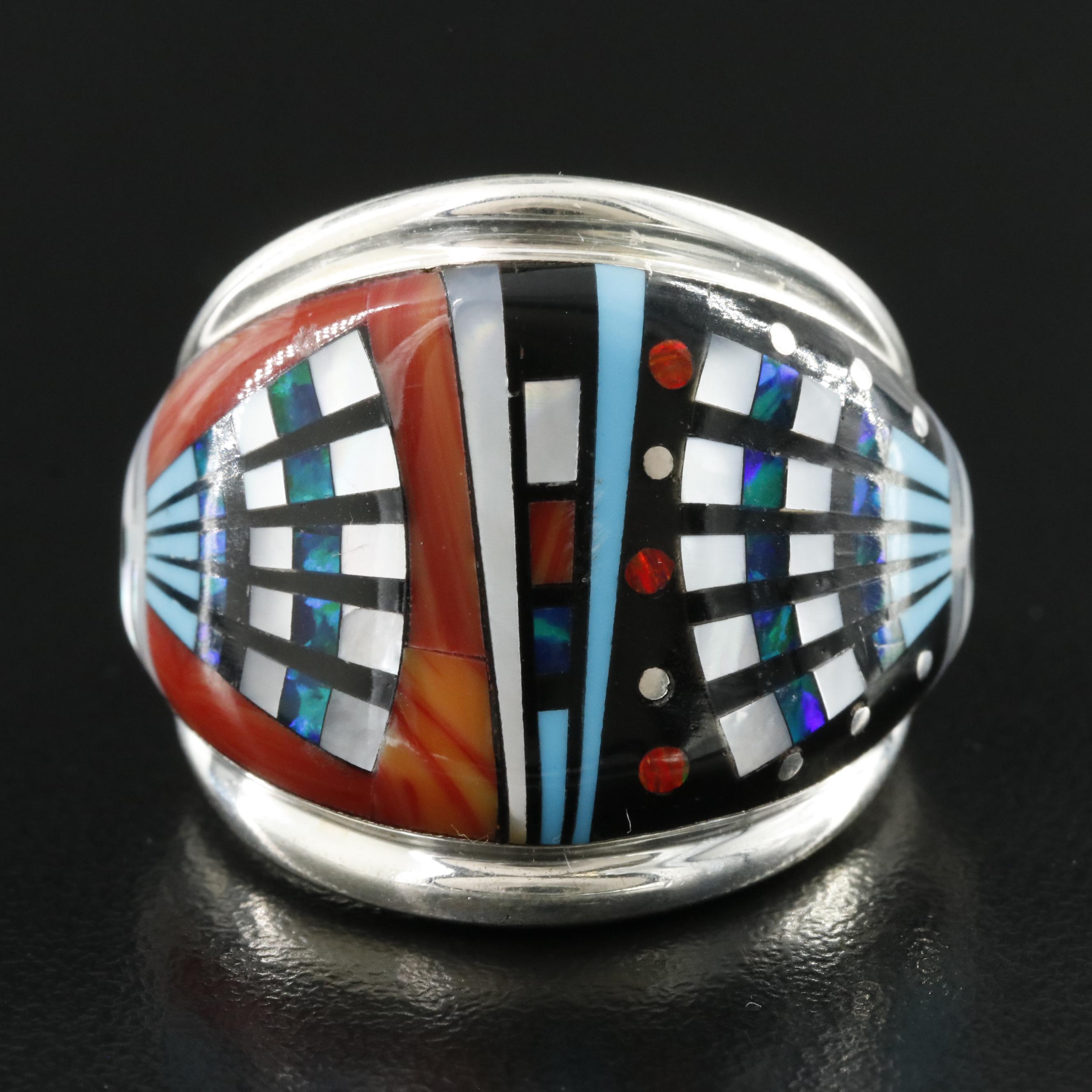 Western Style Sterling Inlay Ring