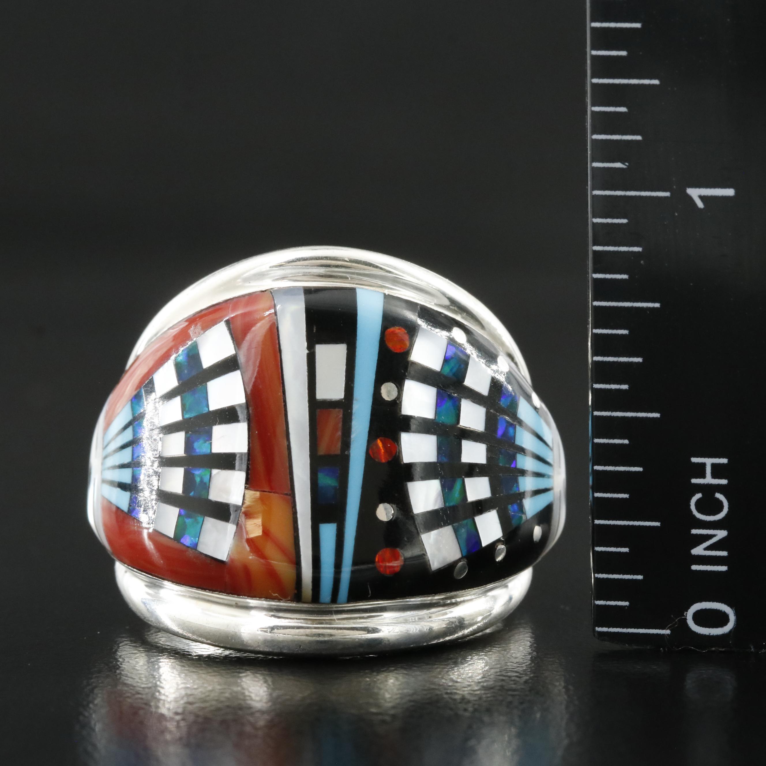 Western Style Sterling Inlay Ring