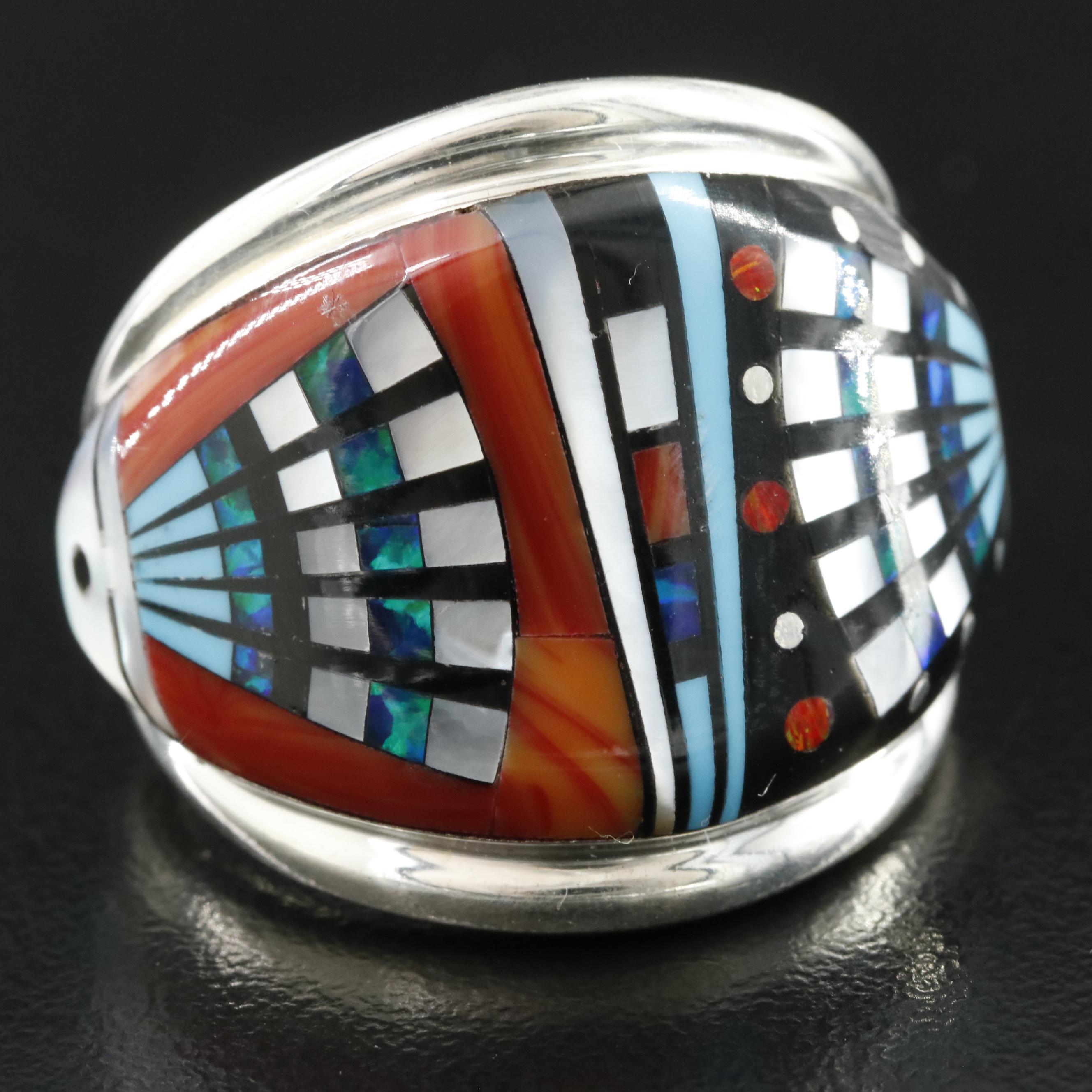 Western Style Sterling Inlay Ring