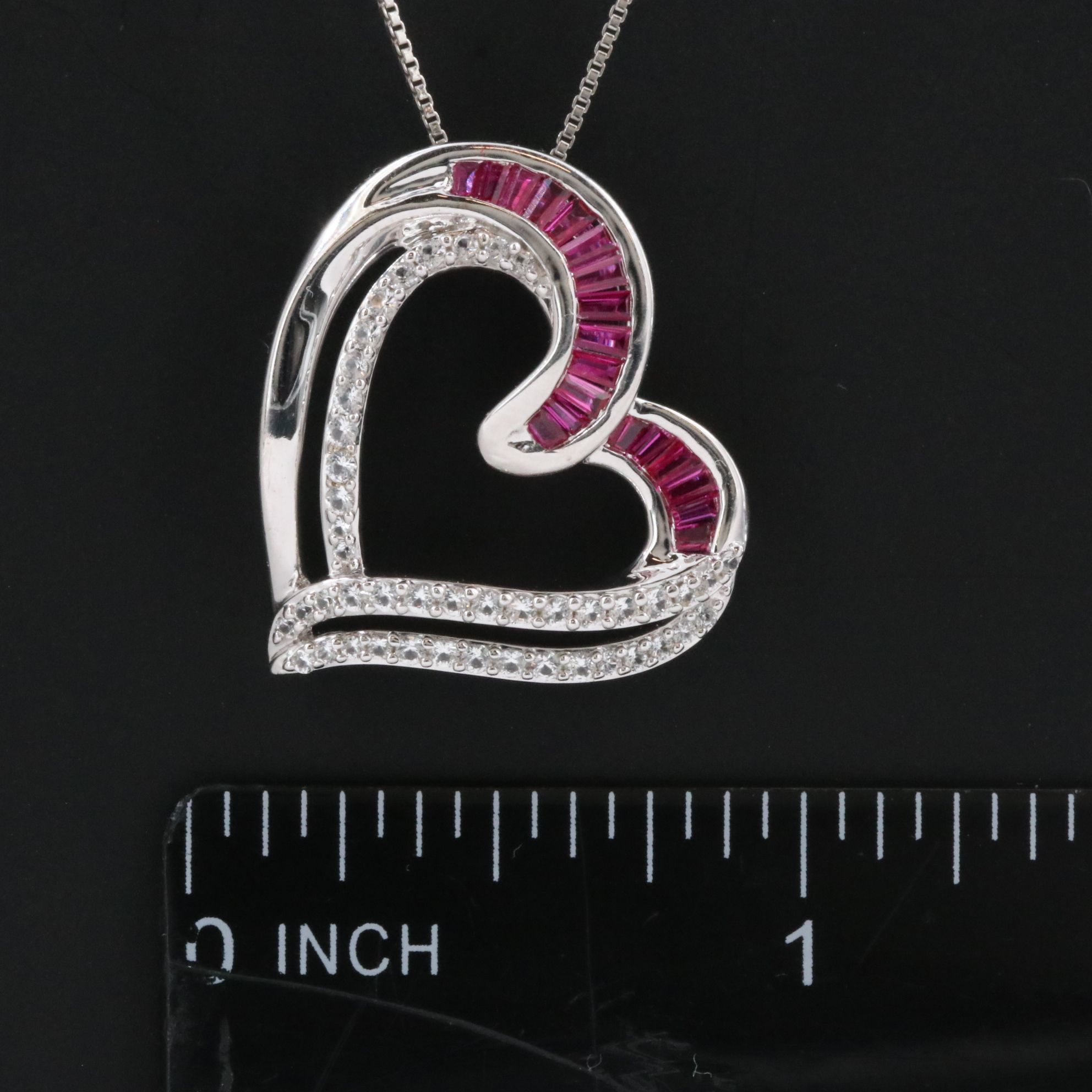 Sterling Ruby and White Sapphire Heart Pendant Necklace