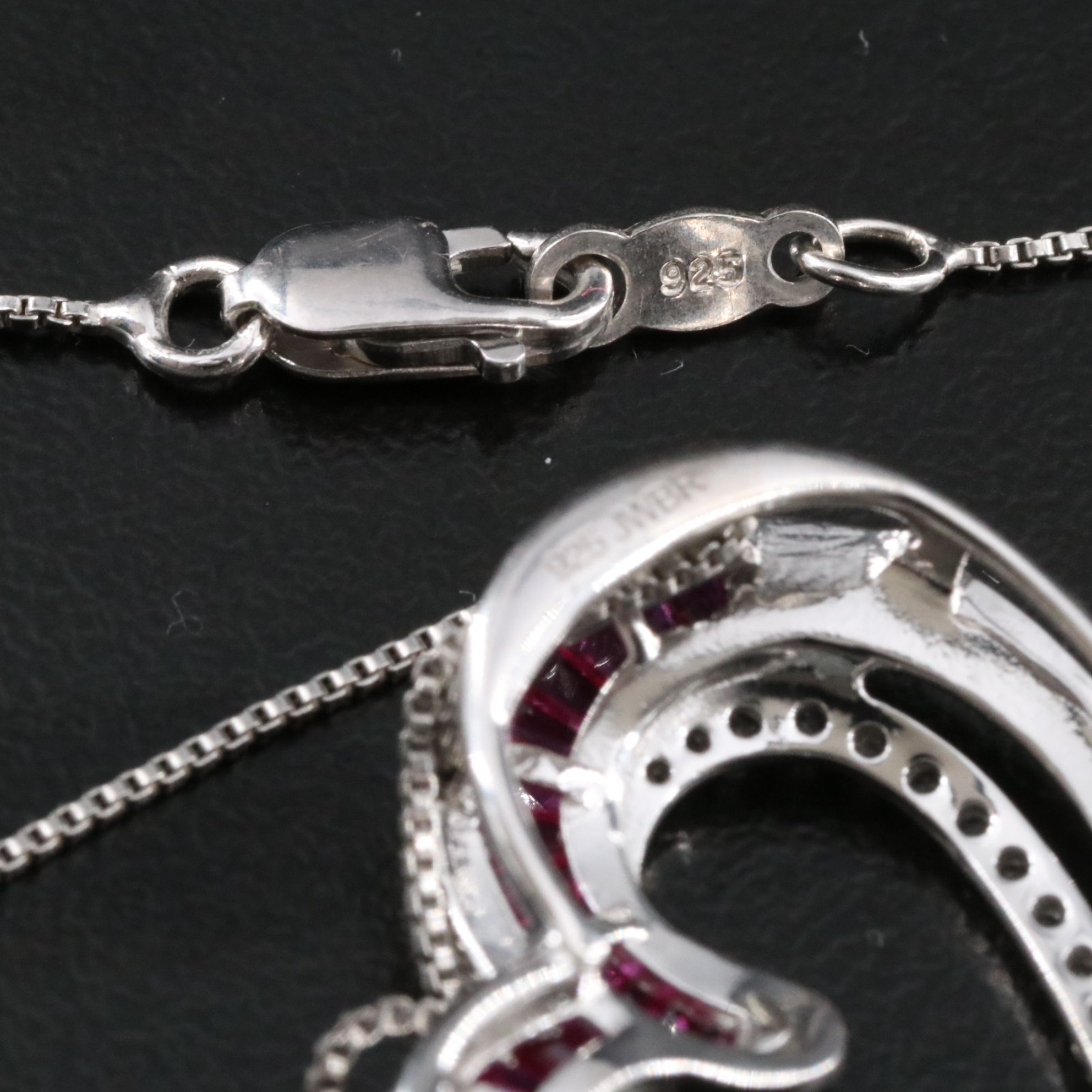 Sterling Ruby and White Sapphire Heart Pendant Necklace