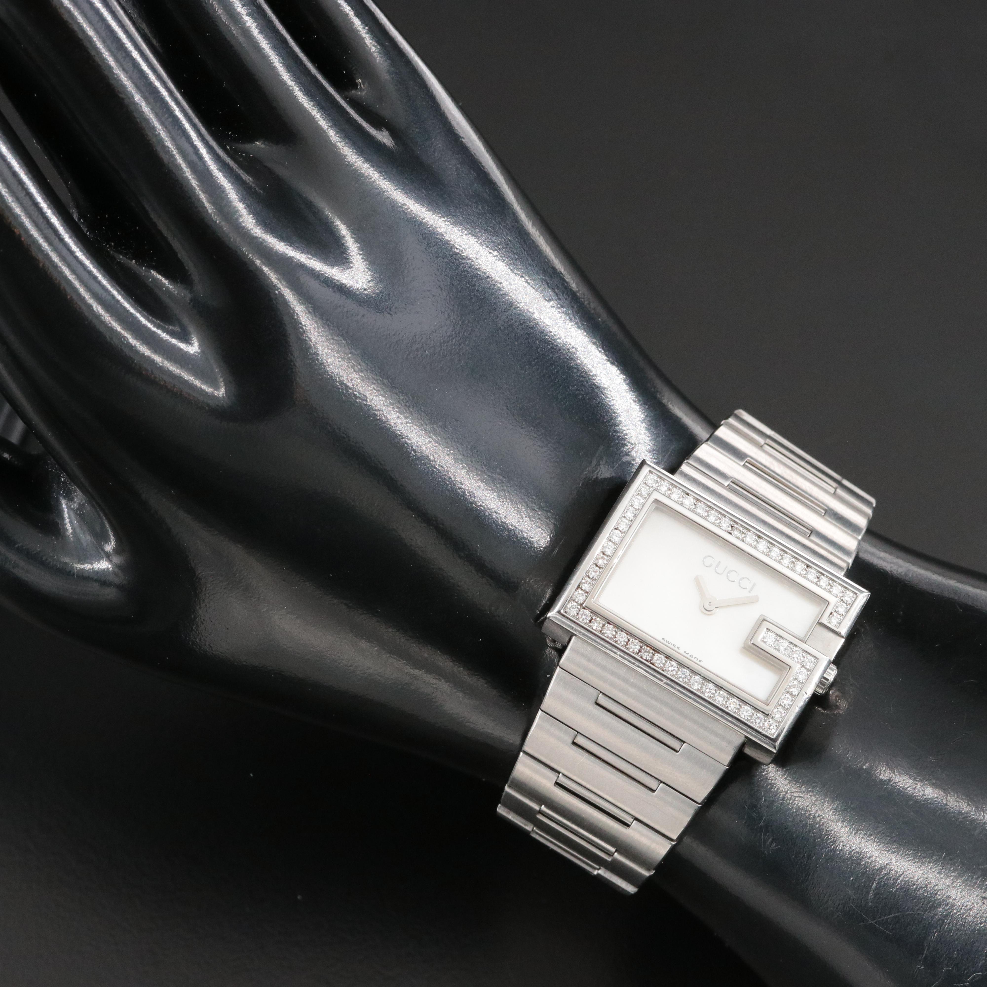 Gucci 100L Diamond & Mother-of-Pearl Watch