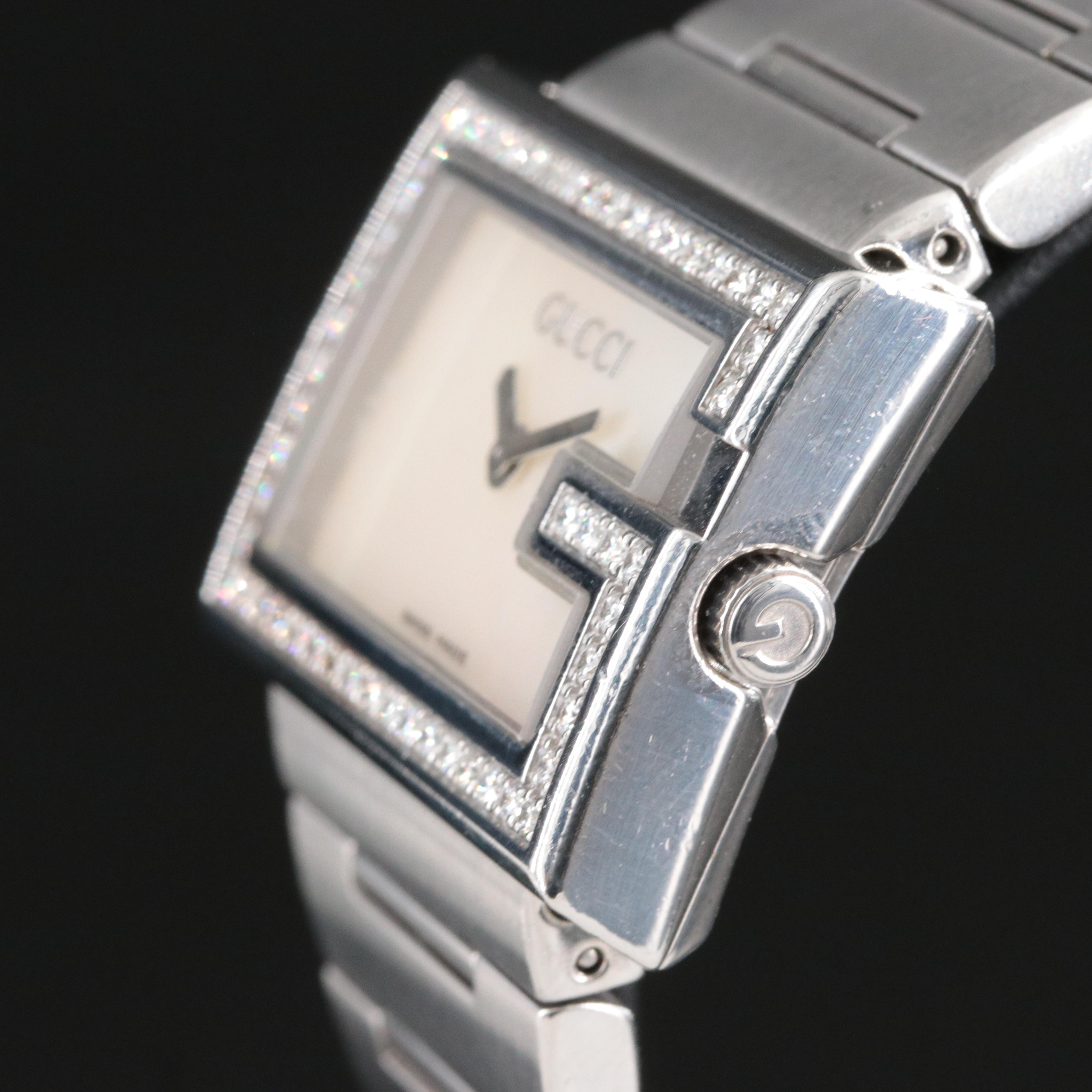 Gucci 100L Diamond & Mother-of-Pearl Watch