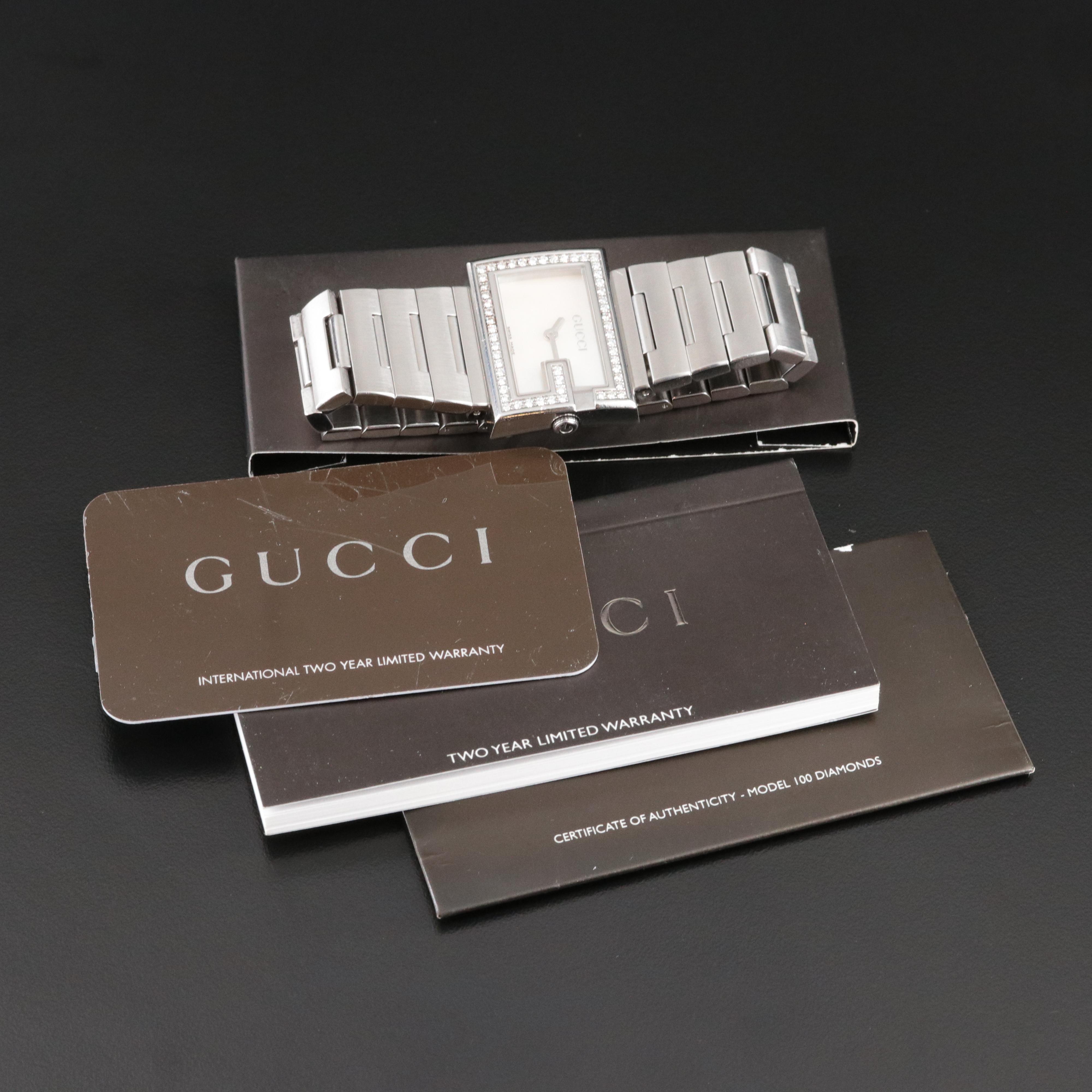 Gucci 100L Diamond & Mother-of-Pearl Watch