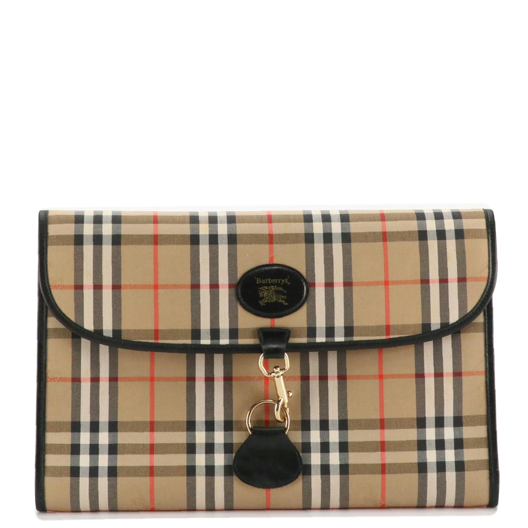 Burberrys Large Document Holder Clutch in Haymarket Check Canvas and Leather