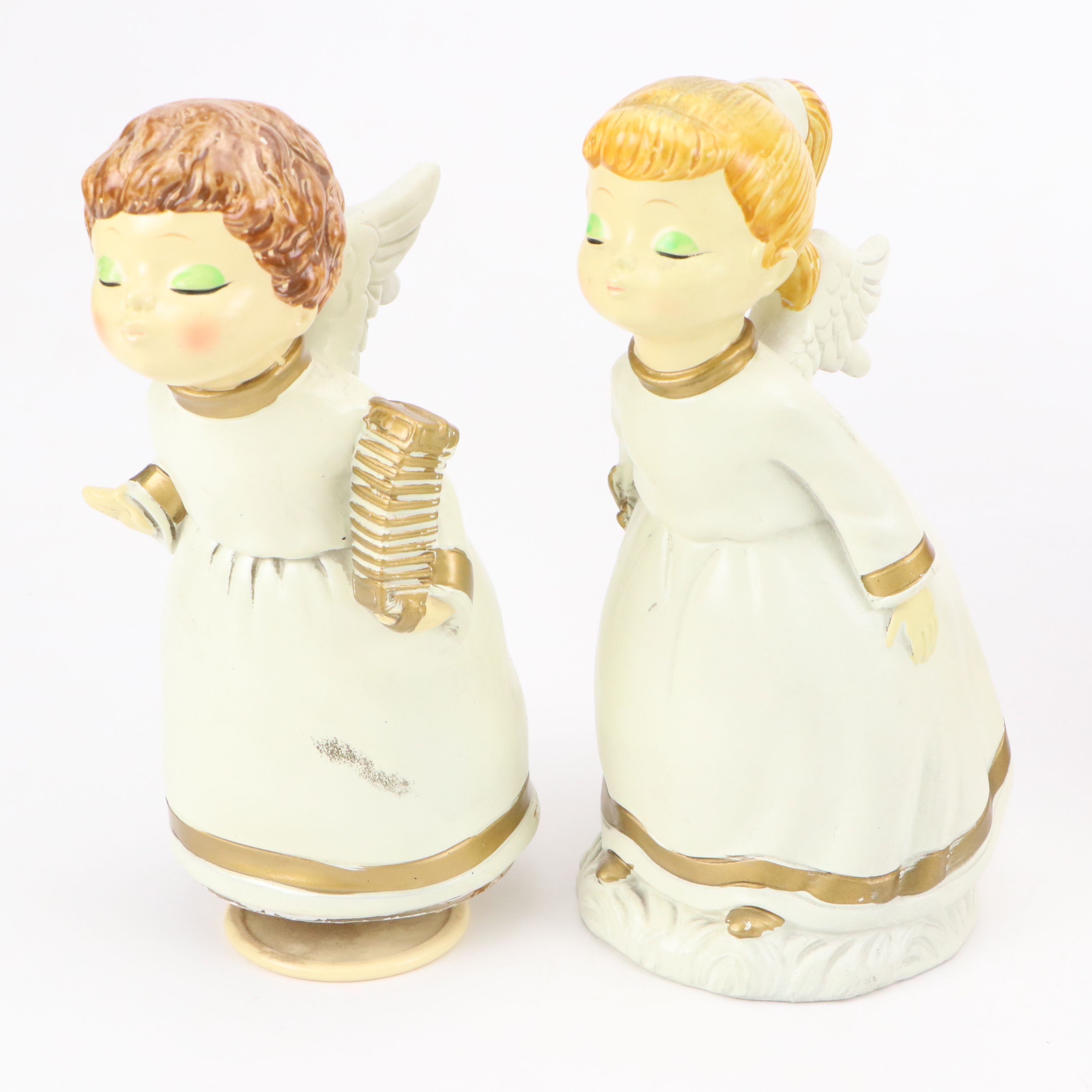 Mid-20th Century Japanese Ceramic Kissing Angels with Shadow Box