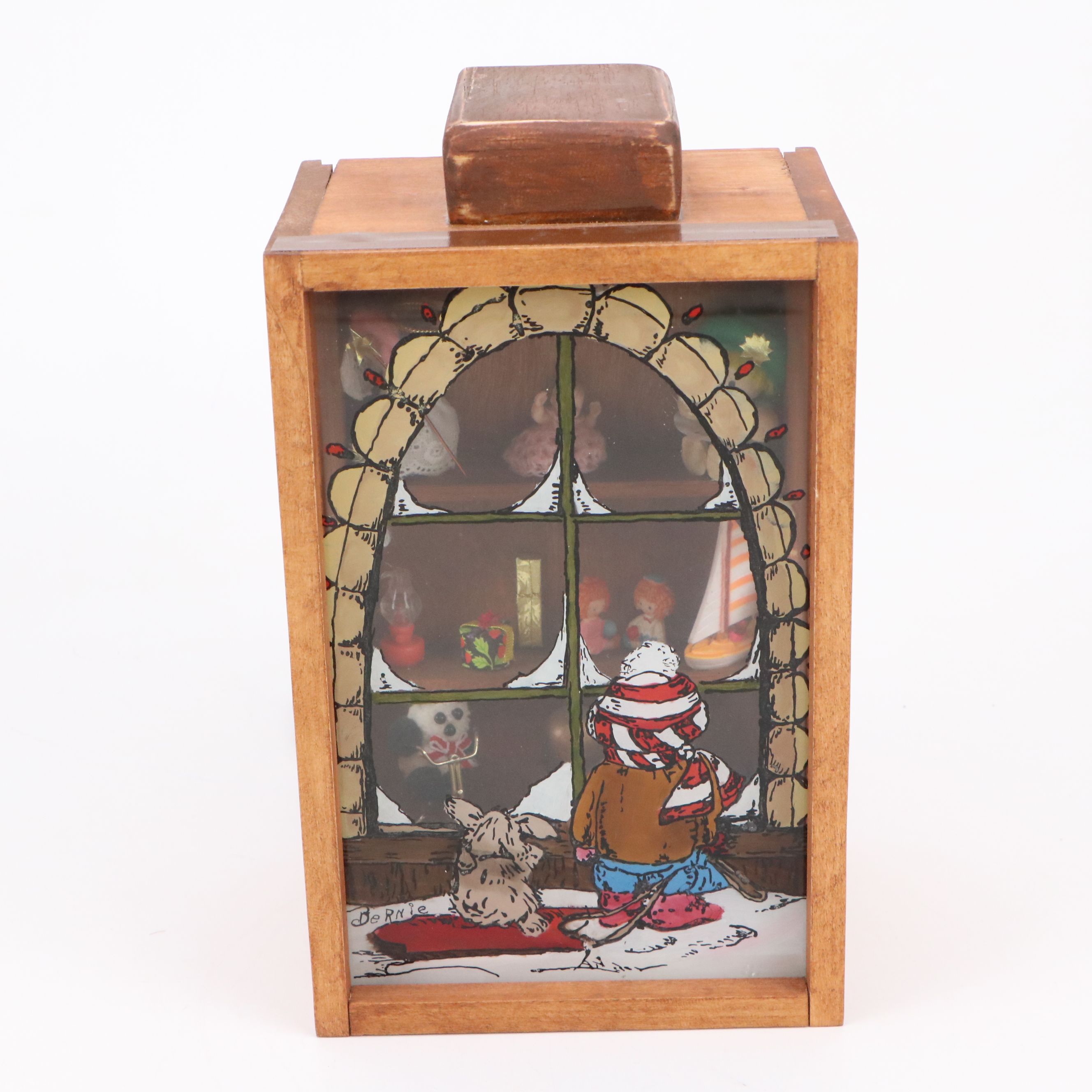 Mid-20th Century Japanese Ceramic Kissing Angels with Shadow Box