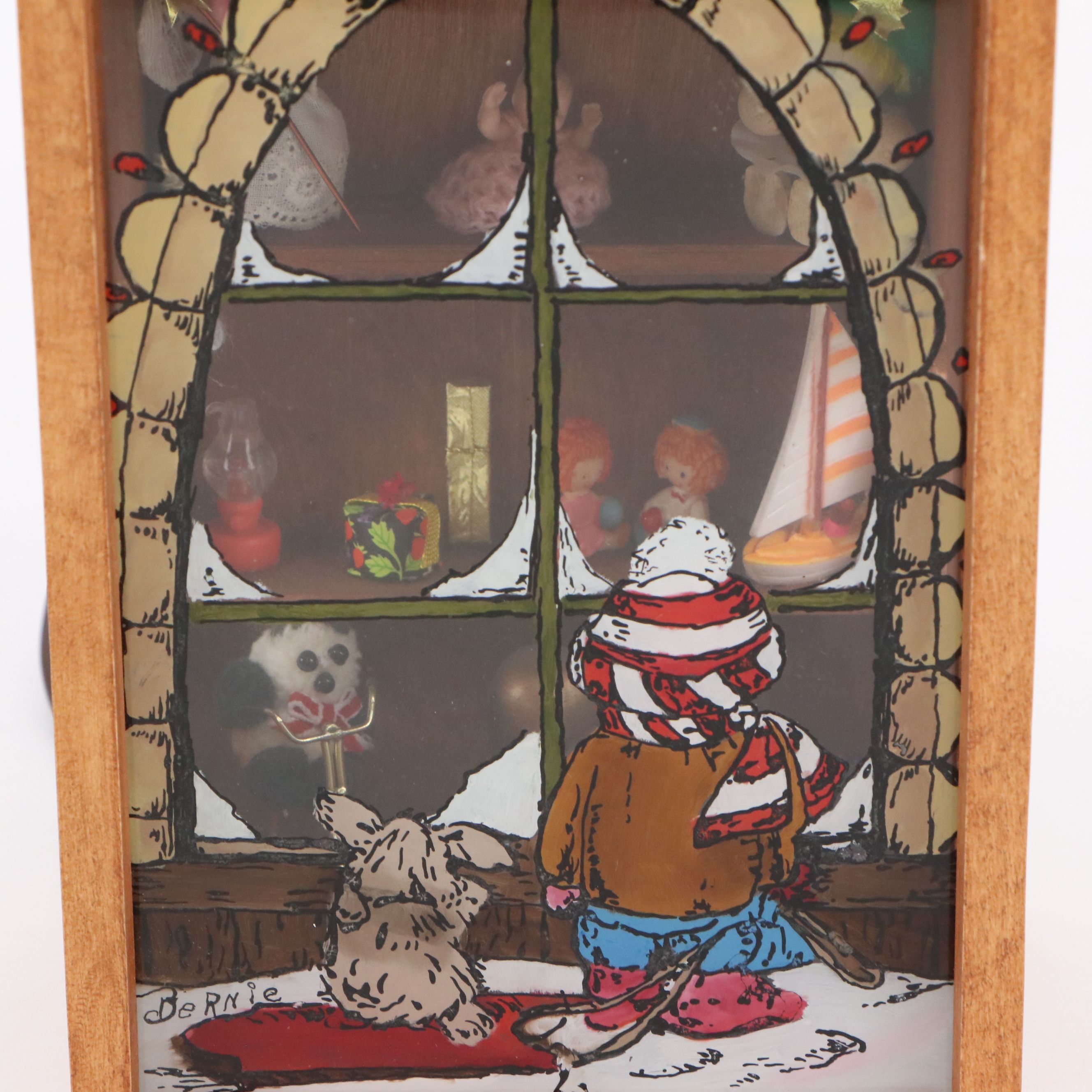 Mid-20th Century Japanese Ceramic Kissing Angels with Shadow Box