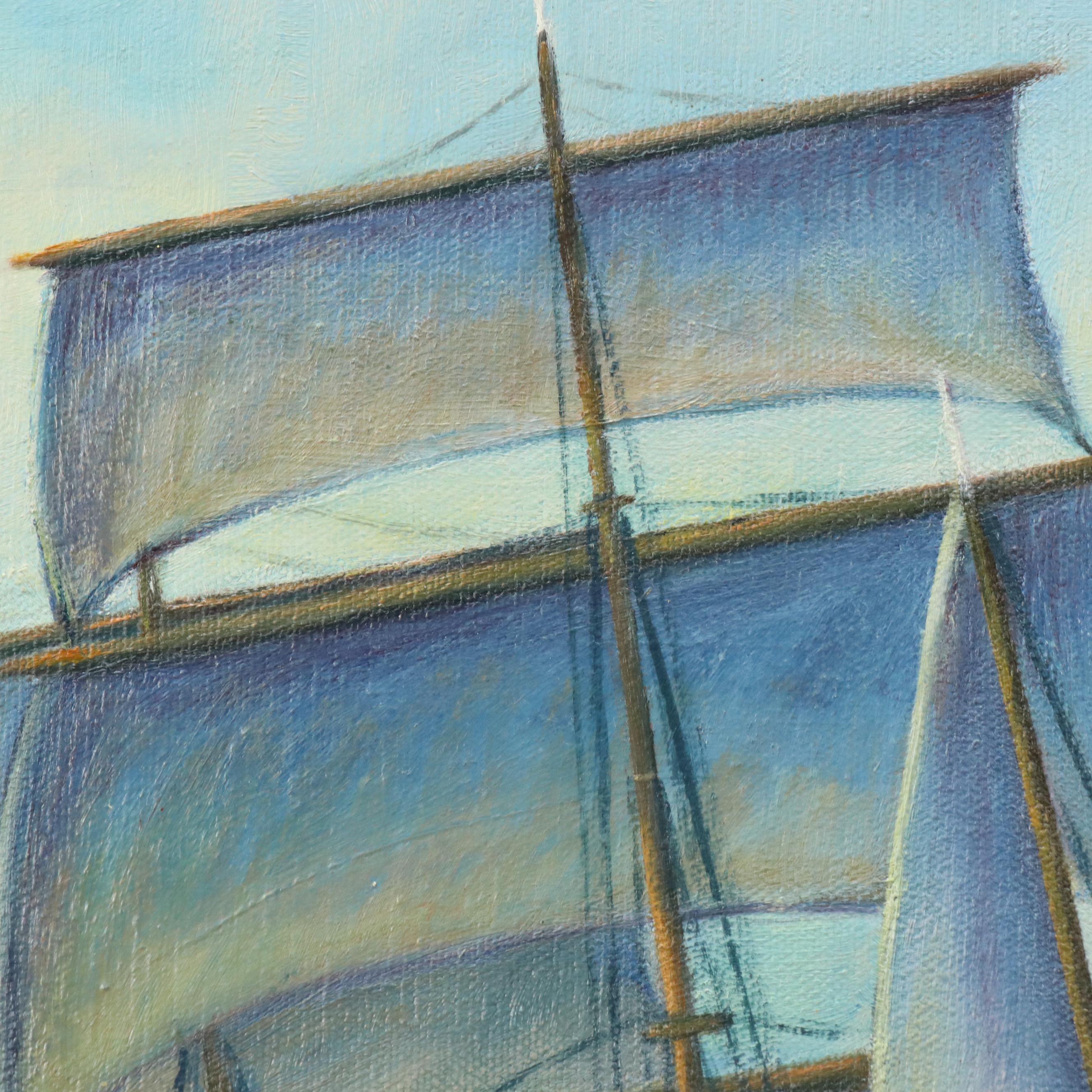 Donna Geer Maritime Oil Painting of Sailing Ship, 1967