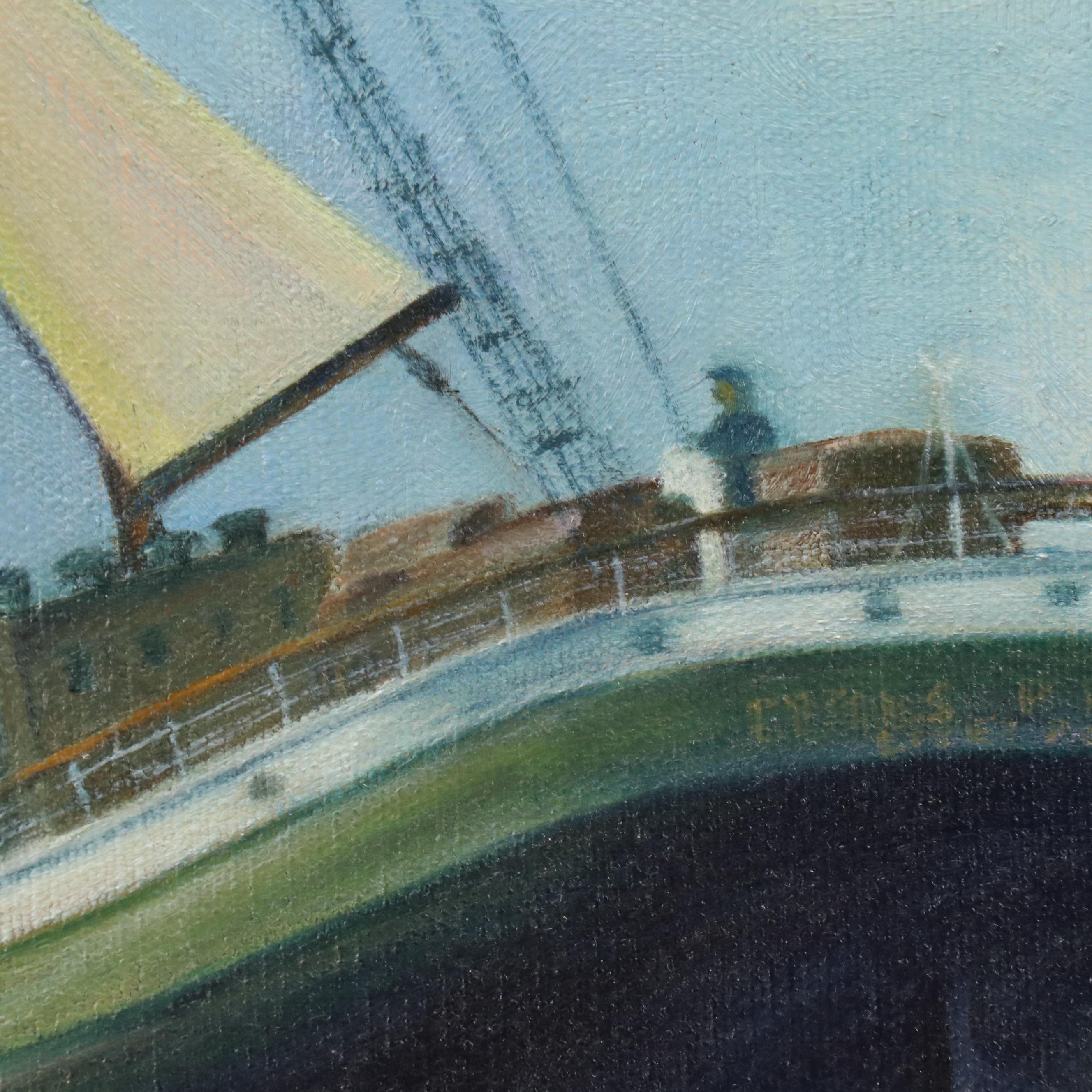 Donna Geer Maritime Oil Painting of Sailing Ship, 1967